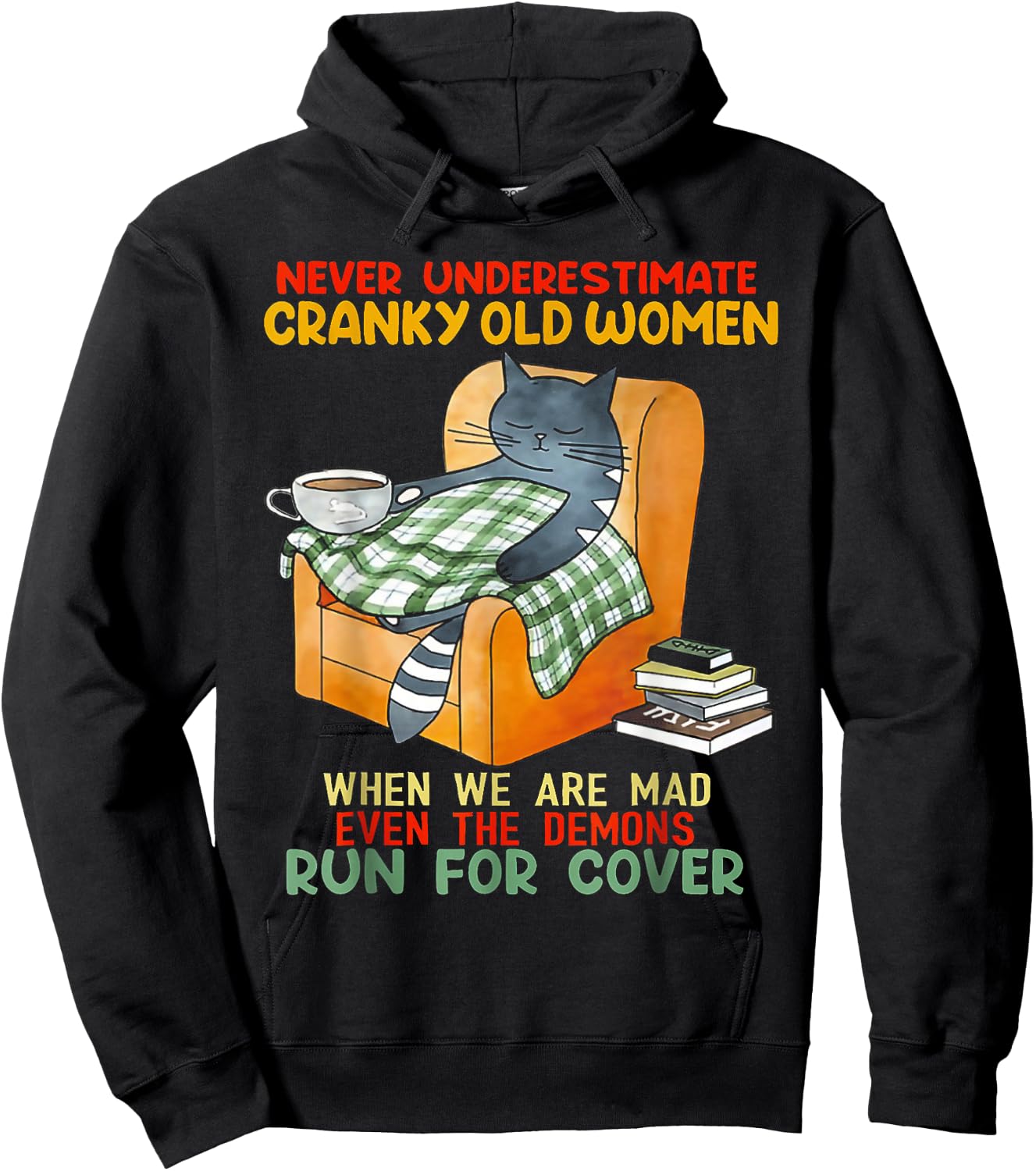 Cat Never Underestimate Cranky Old Women Hoodie - Hoodie | Black