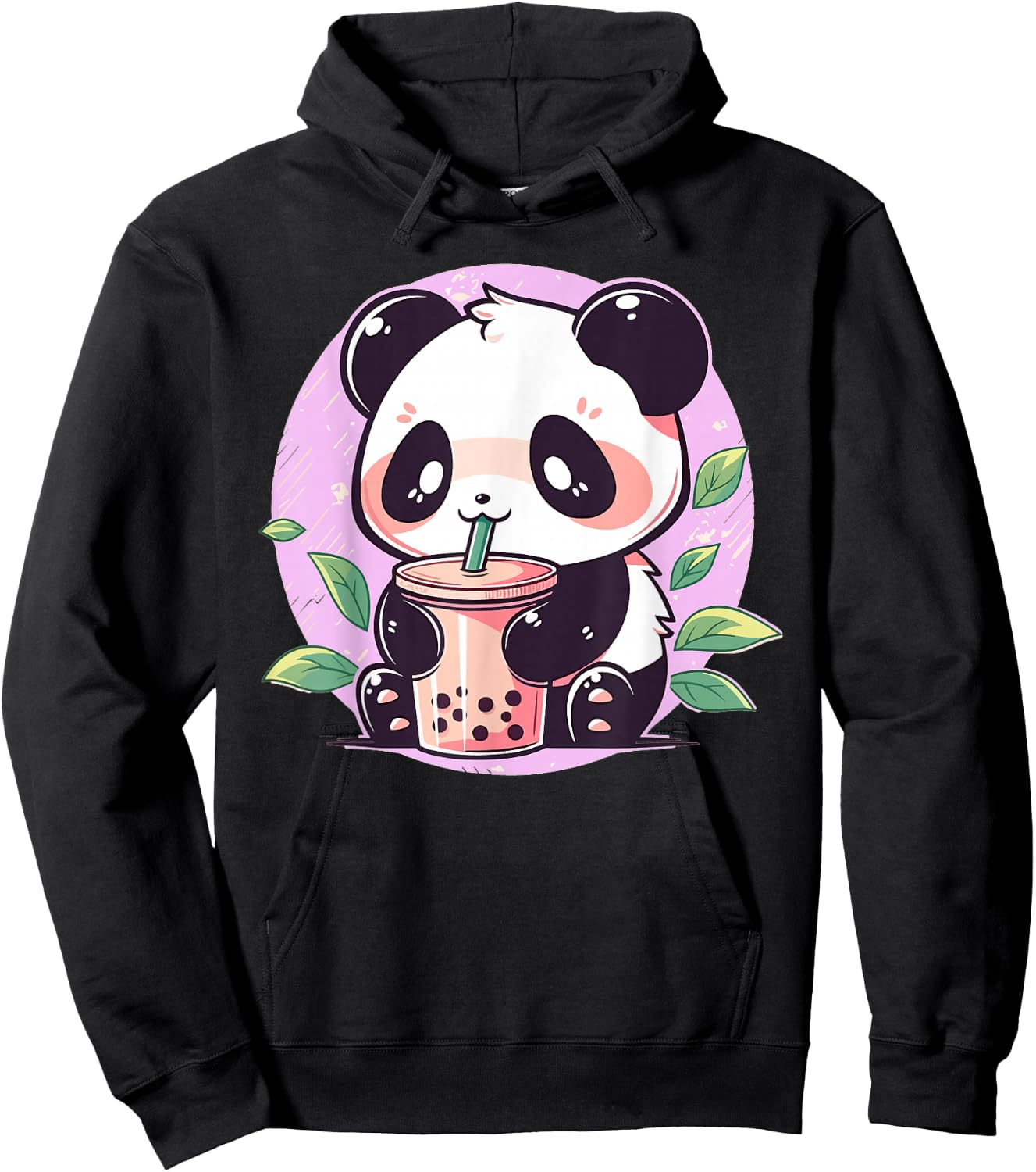 Kawaii Cute Anime Panda Drinking Bubble Boba Tea Girls Teens Hoodie - Hoodie | Black
