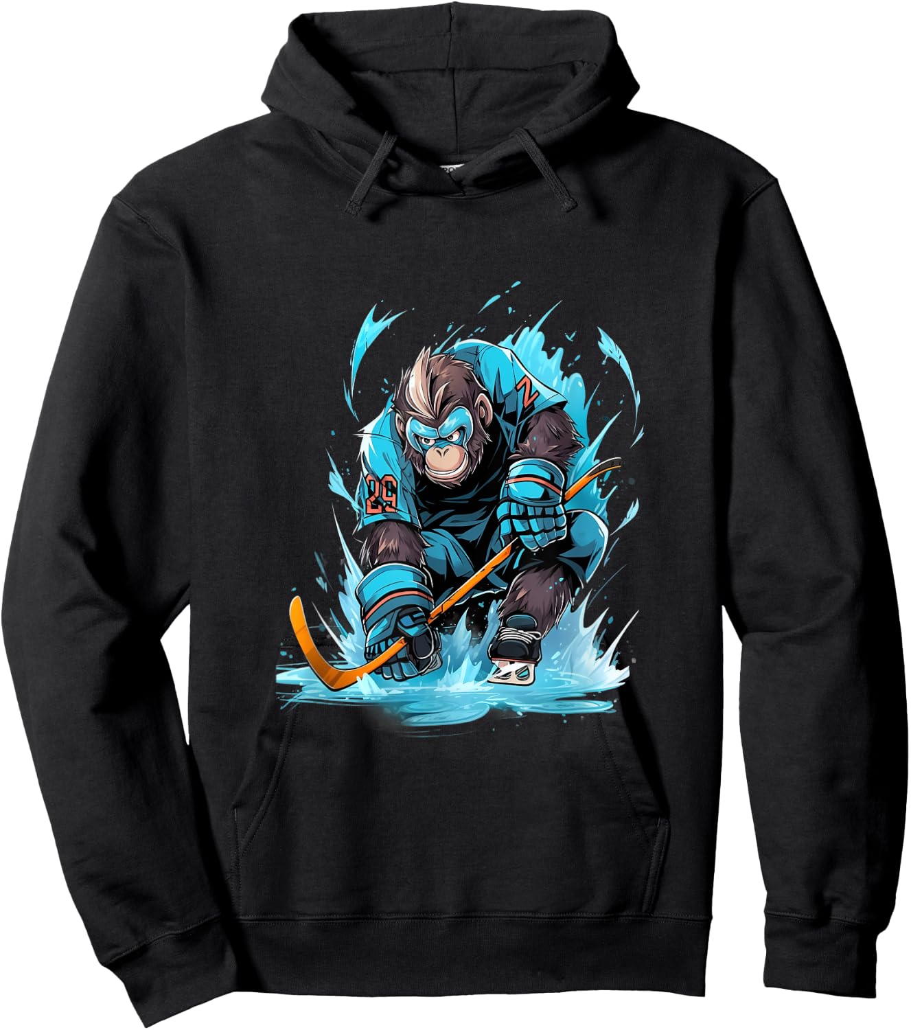 Monkey Ice Hockey Player Hockey Stick Goalkeeper Hoodie - Hoodie | Black