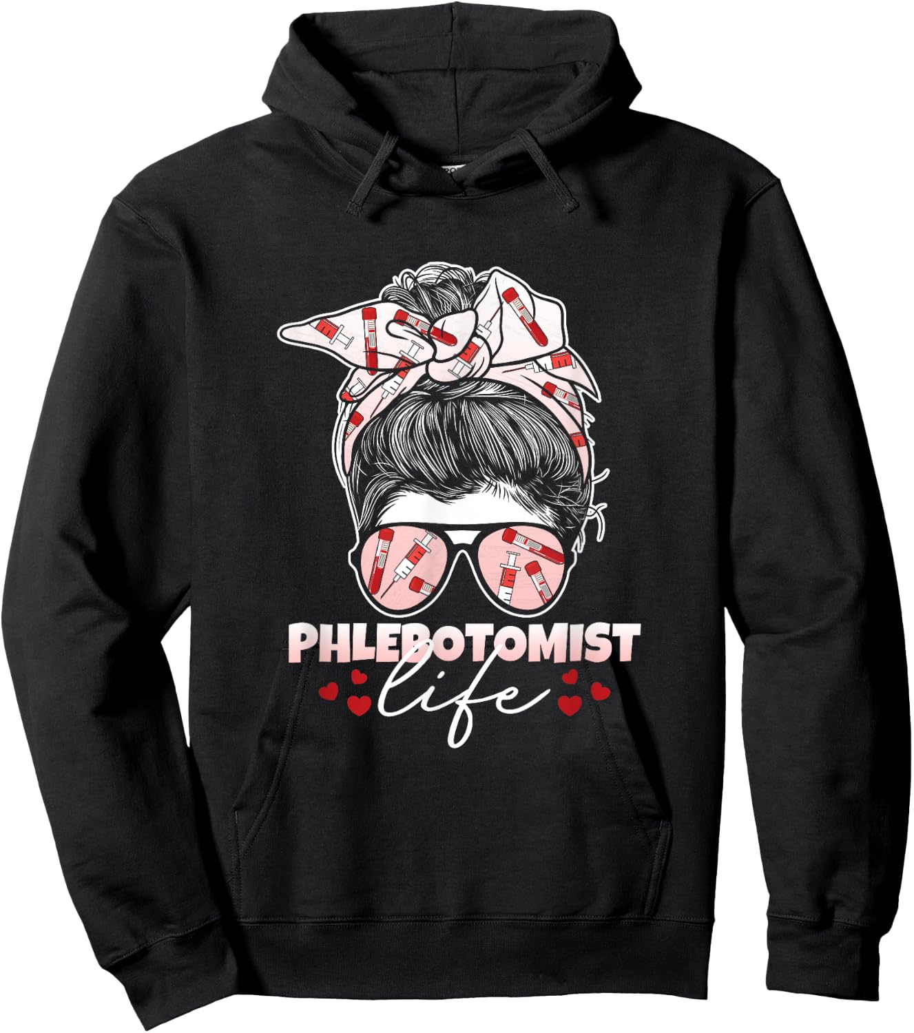 Phlebotomist Life Messy Bun Women Nurse Phlebotomy Hoodie - Hoodie | Black