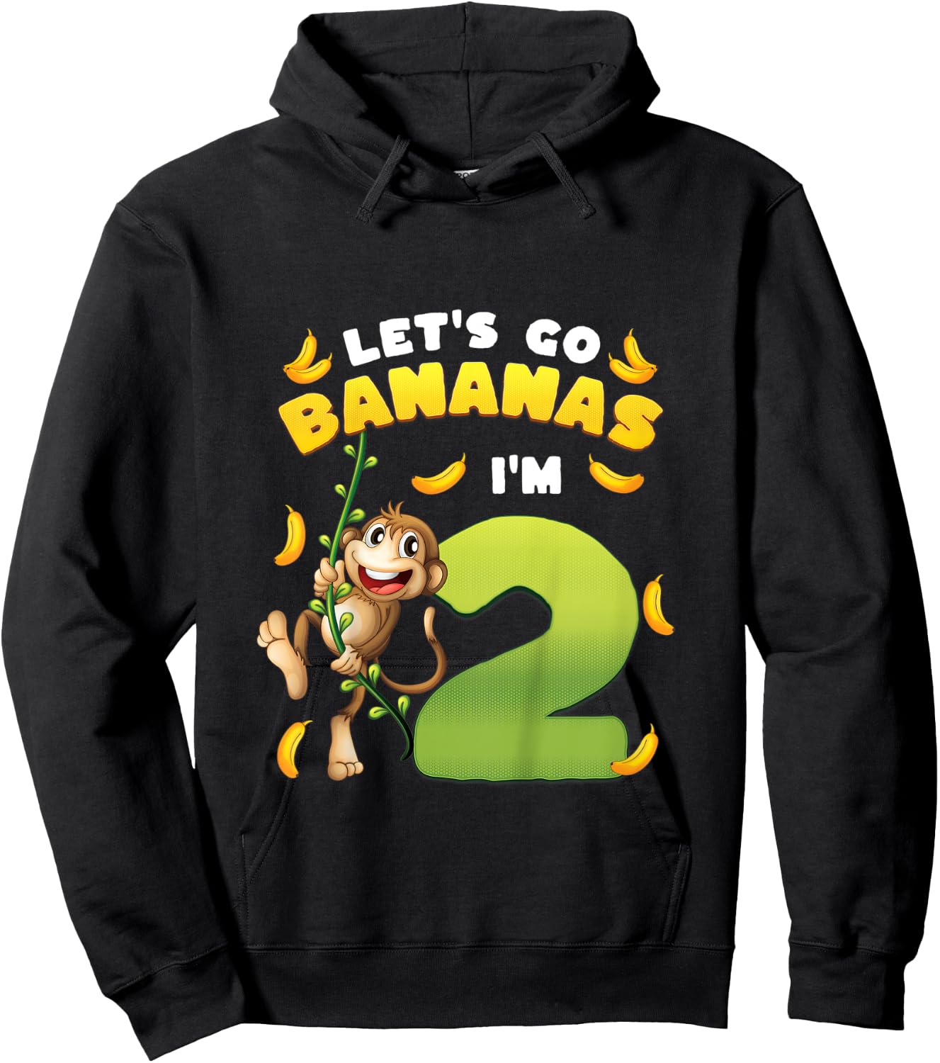 Kids Let's Go Bananas I'm 2 Zoo Animal Jungle Safari 2nd Birthday Hoodie - Hoodie | Black