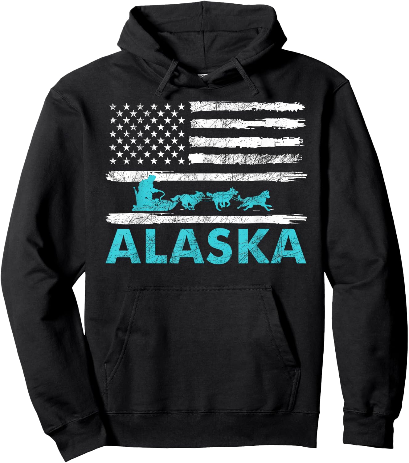 Alaska Sled Dogs Mushing Dog Racing Sledding USA Flag Musher Hoodie - Hoodie | Black