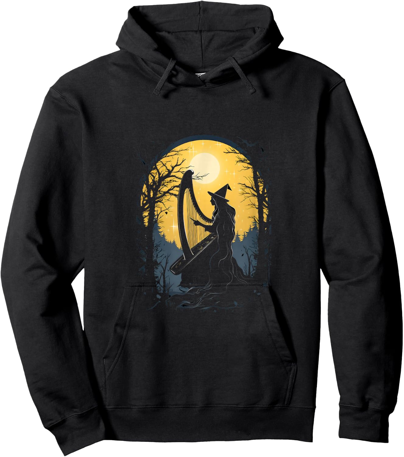 Witch Playing Harp Halloween Harpist Harp Player Hoodie - Hoodie | Black