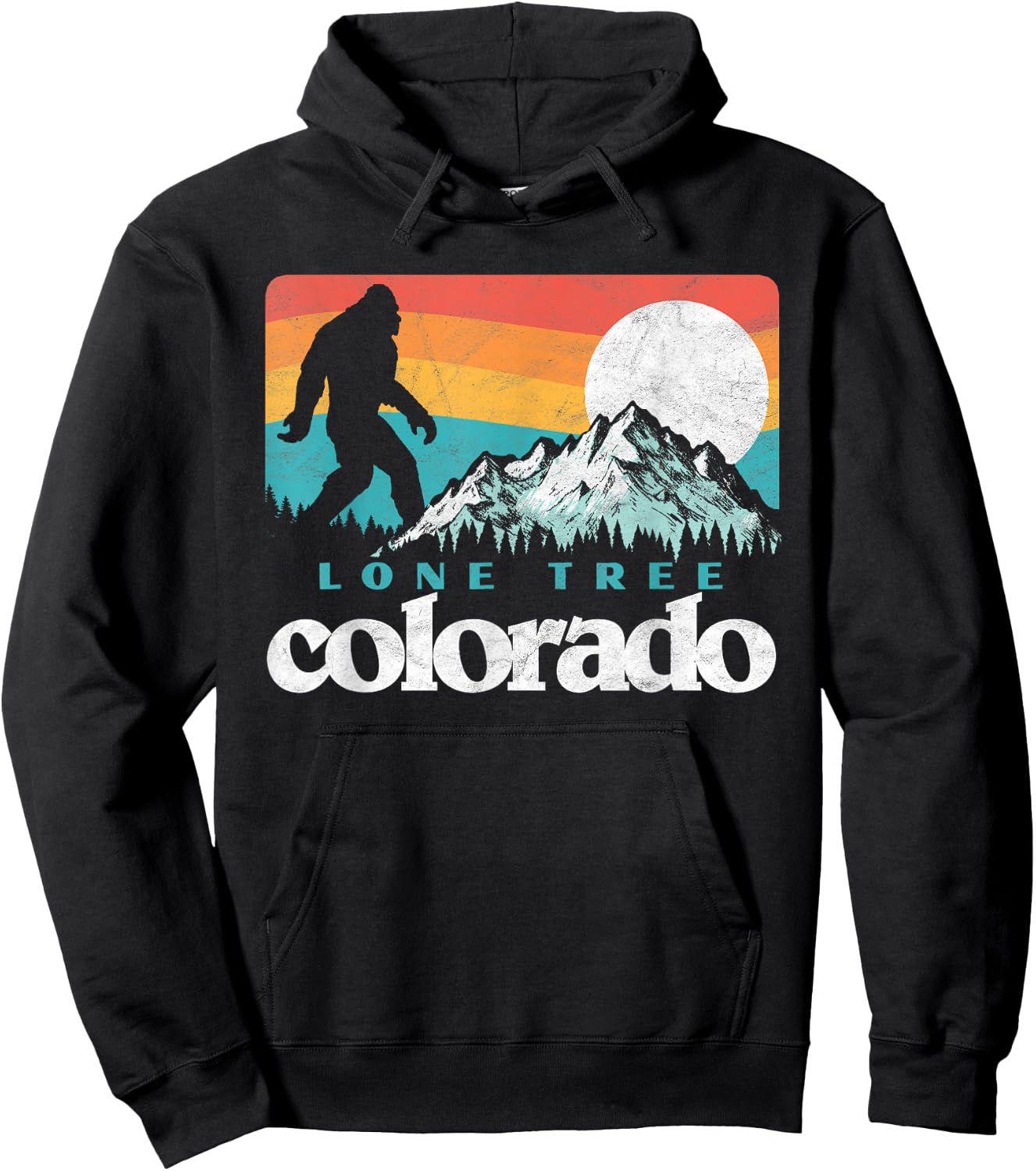 Lone Tree Colorado Retro 80s Bigfoot Mountains Hoodie - Hoodie | Black