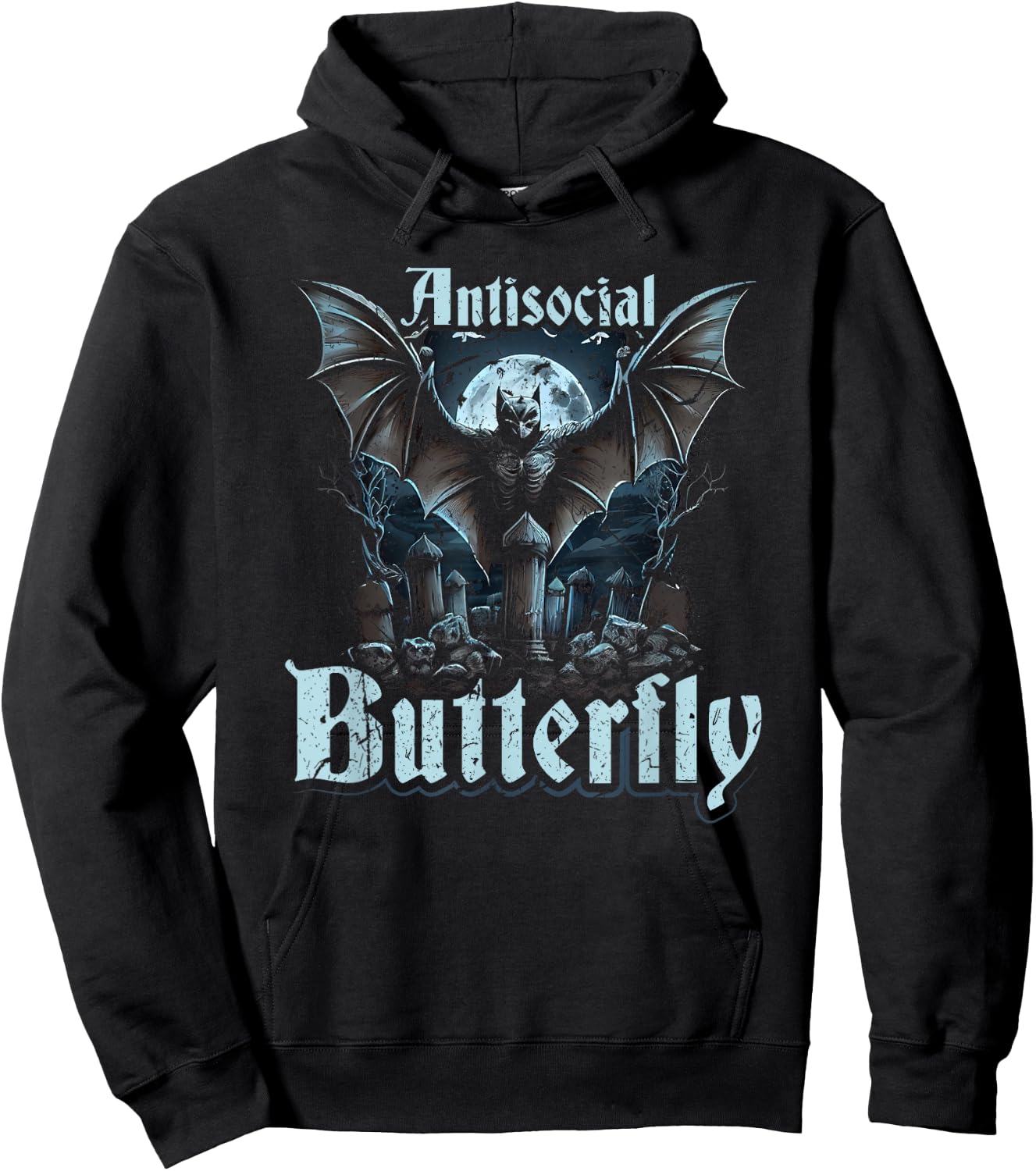 Antisocial Butterfly, Gothic Subculture Emo Bat Goth Hoodie - Hoodie | Black