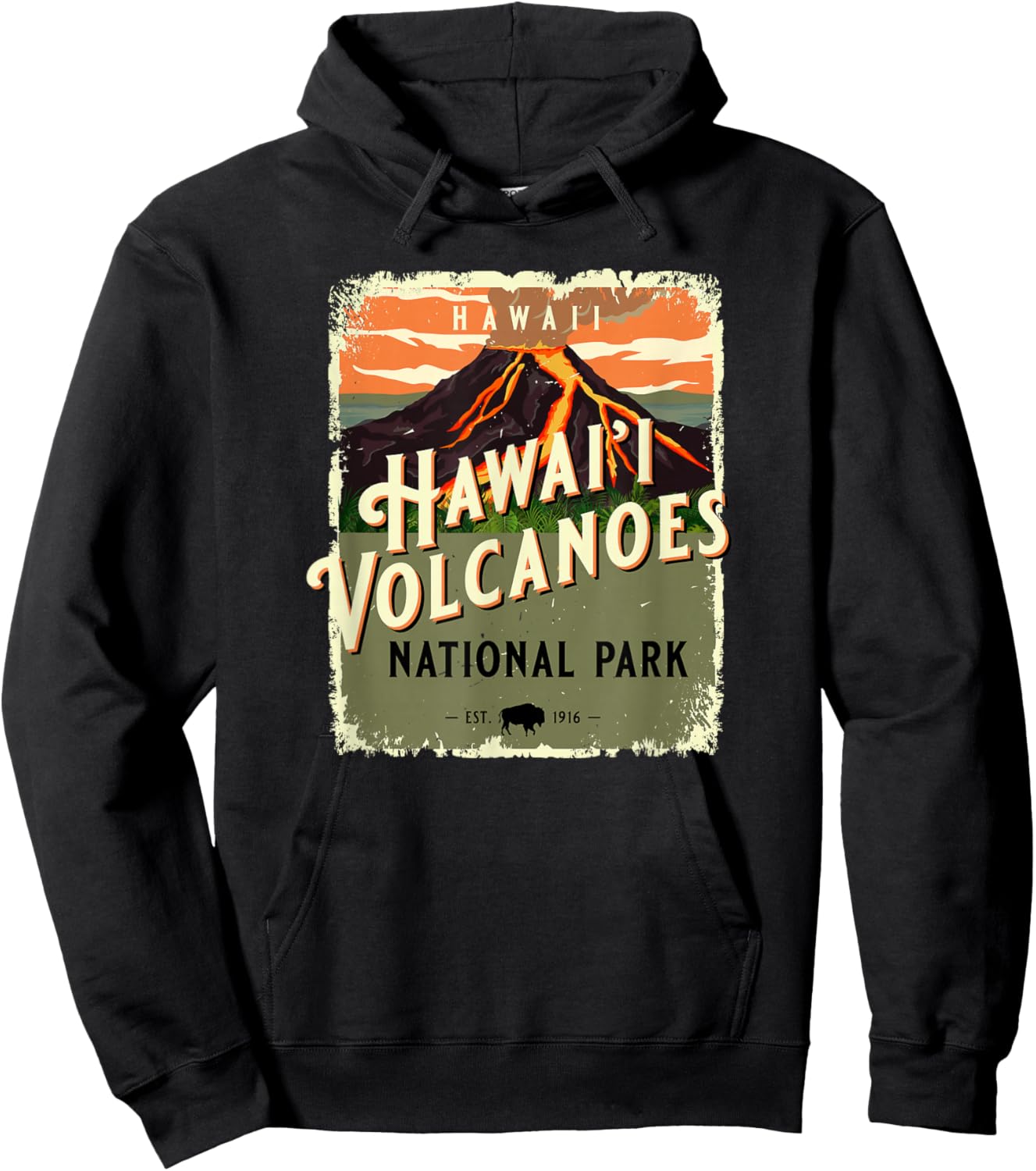 Vintage Hawaii Volcanoes National Park USA Travel Souvenir Hoodie - Hoodie | Black