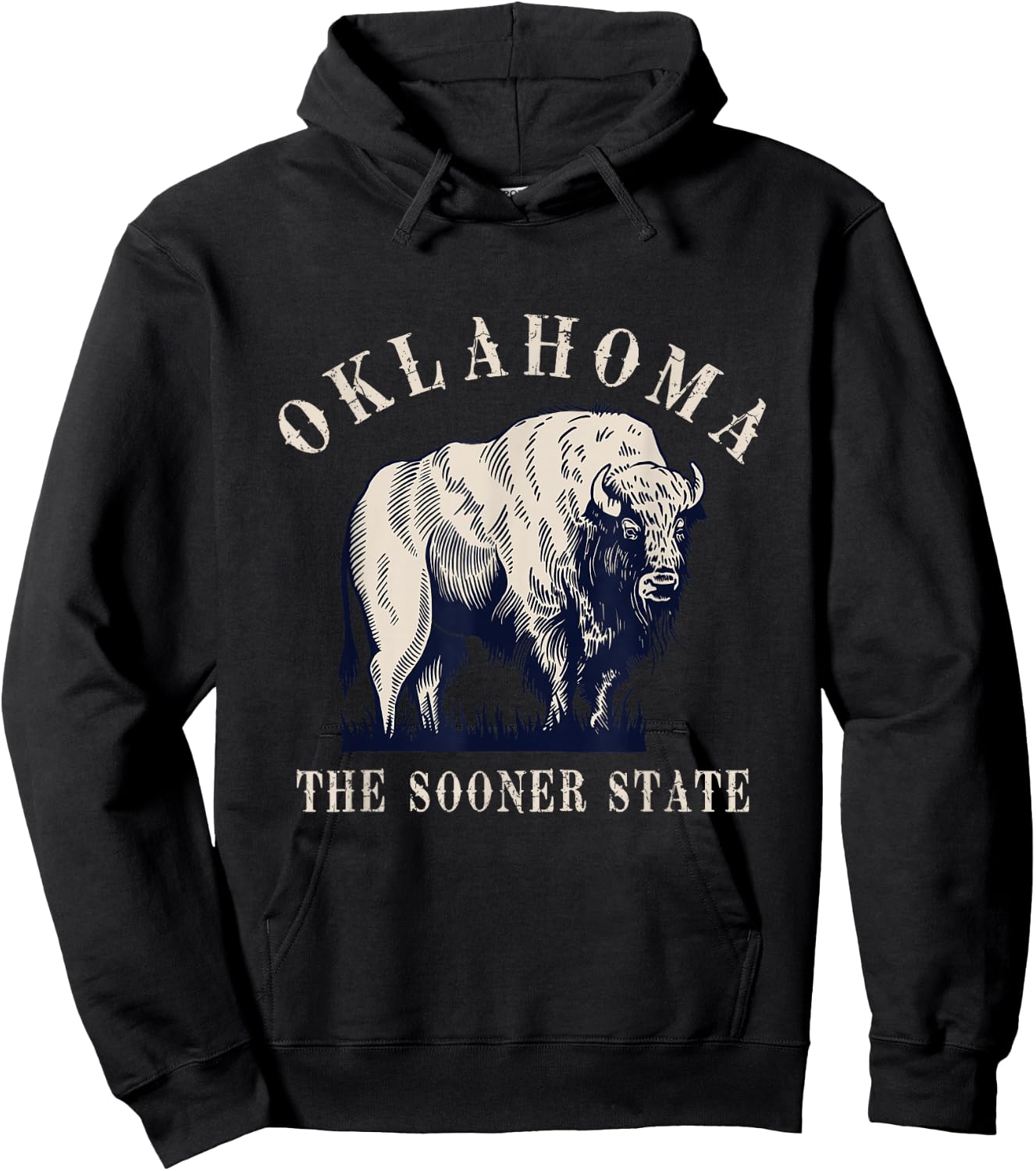 Kattie Kattie Oklahoma Bison Buffalo Vintage - -Adults & Kids - Black - Small - Short Sleeve - - Retro Graphic Hoodie - Hoodie | Black
