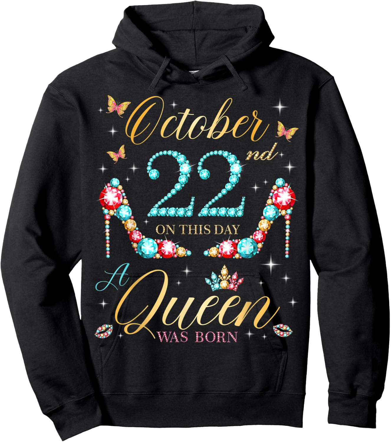 On October 22nd A Queen Was Born on October 22 Birthday Hoodie - Hoodie | Black