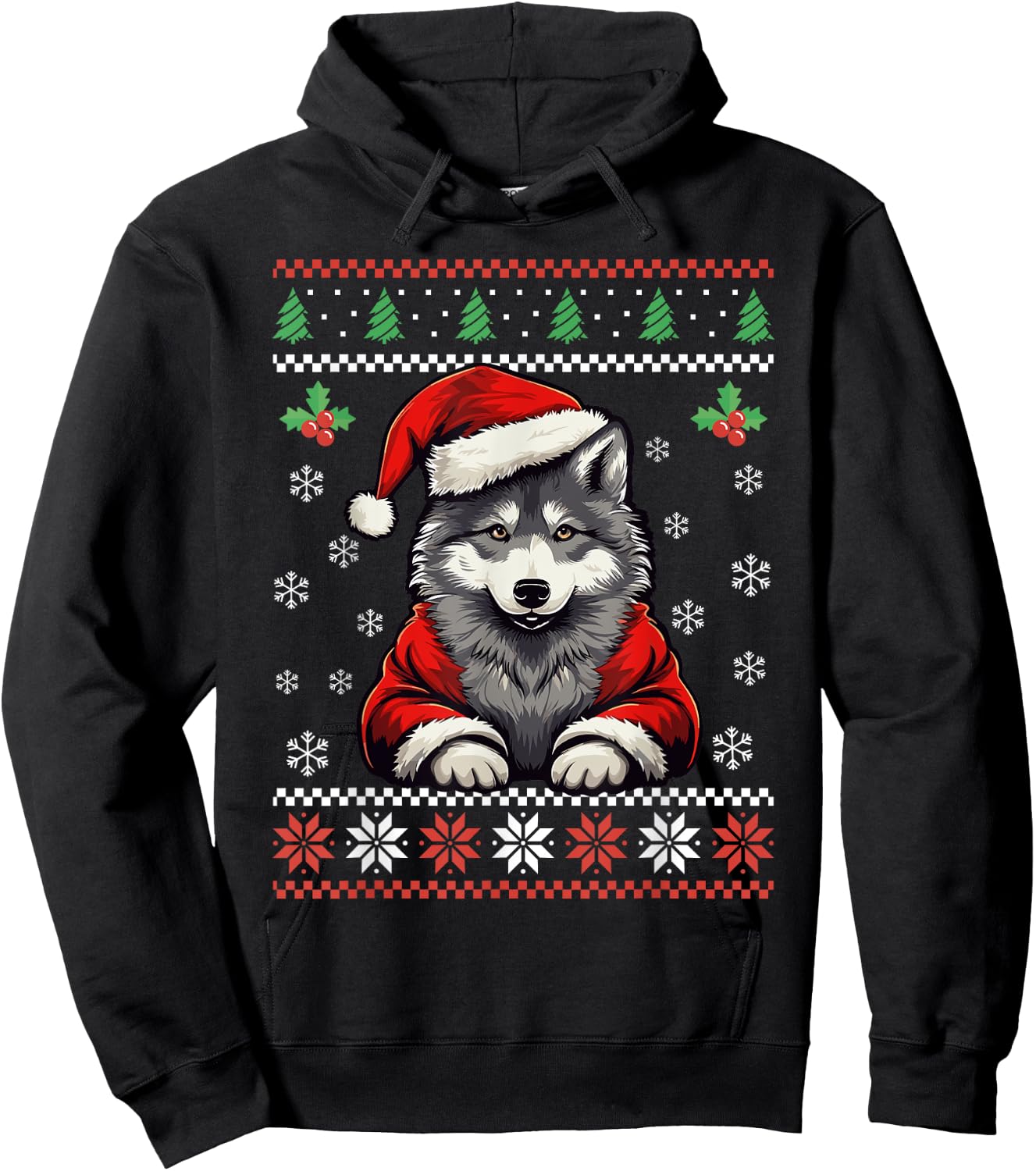Wolf Ugly Christmas Sweater Wolves Xmas Adults Kids Hoodie - Hoodie | Black