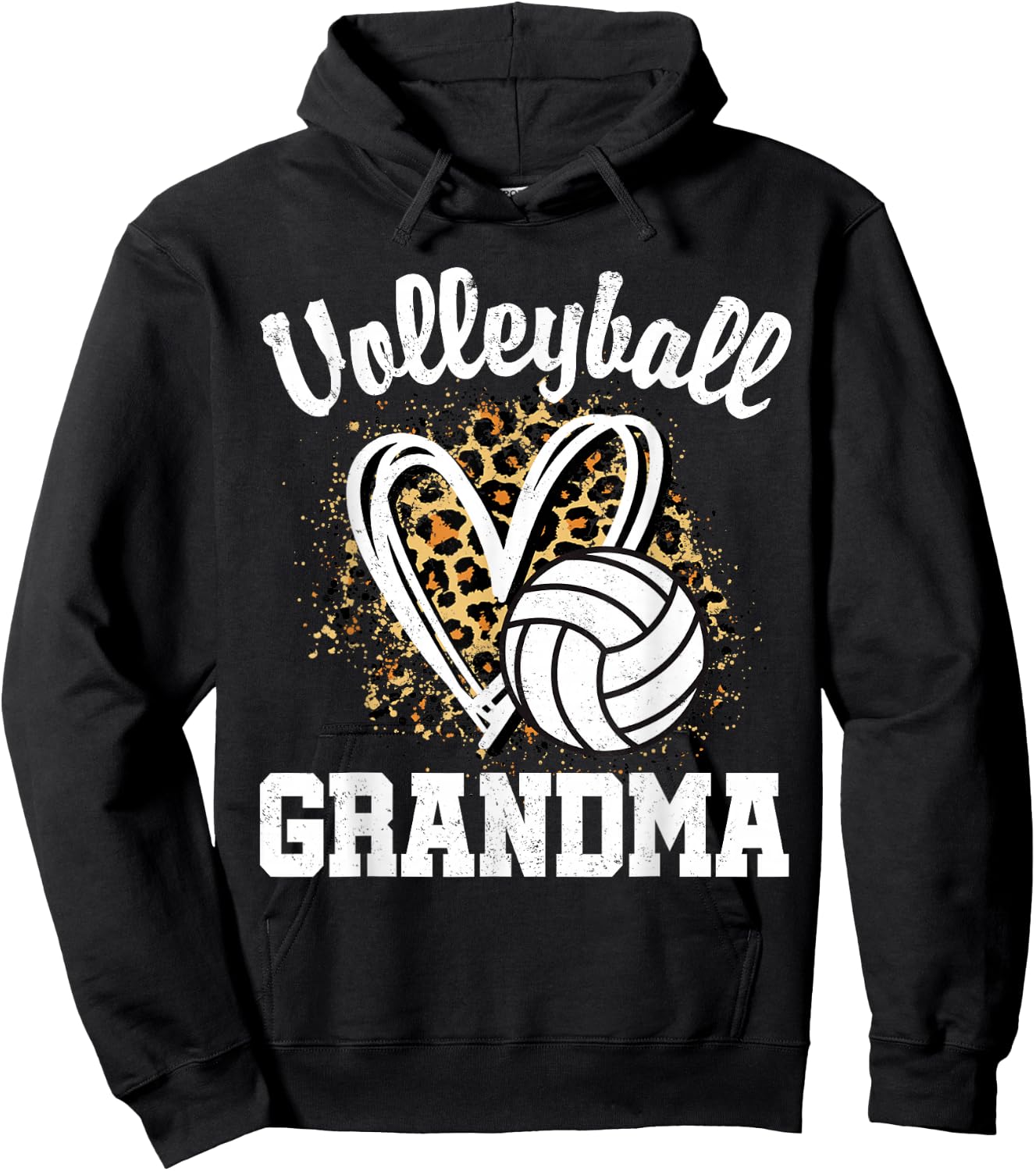Volleyball Grandma Leopard Heart Hoodie - Hoodie | Black