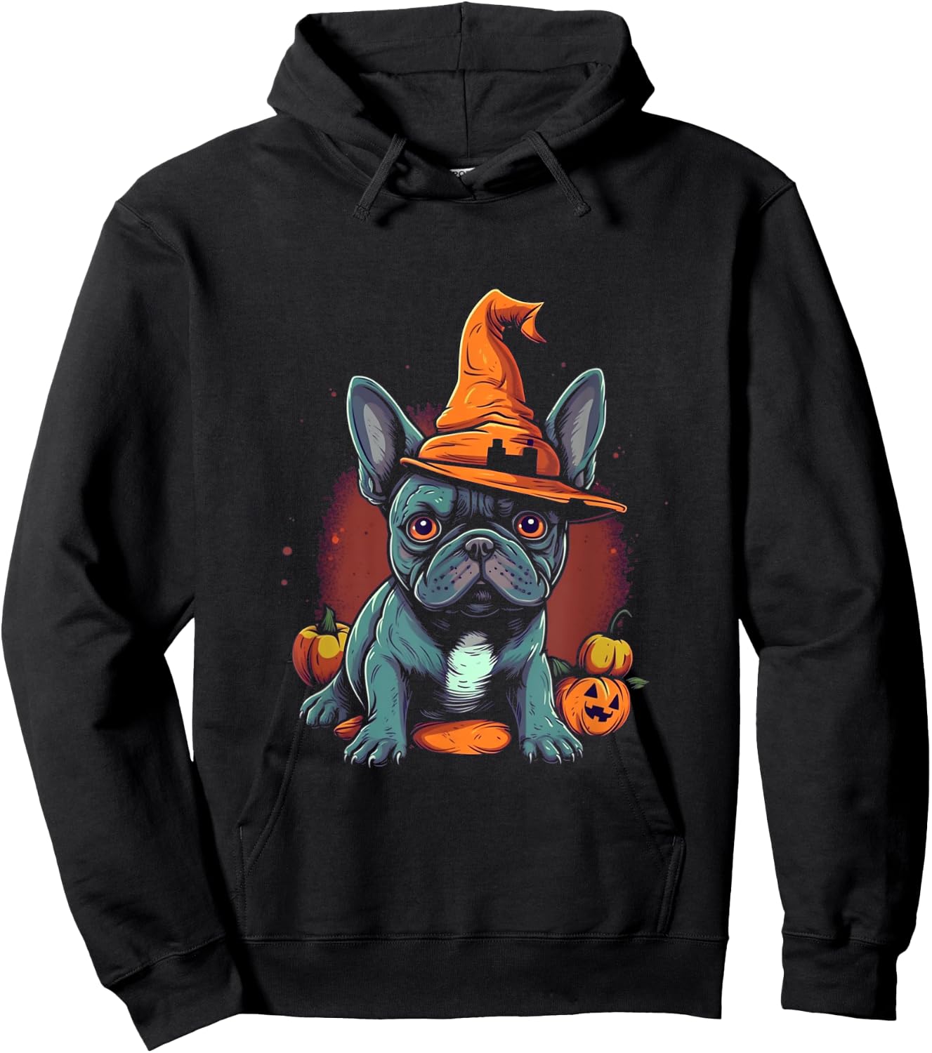 French Bulldog Witch Hat Halloween Costume Dog Lover Puppy Women Kids Hoodie - Hoodie | Black