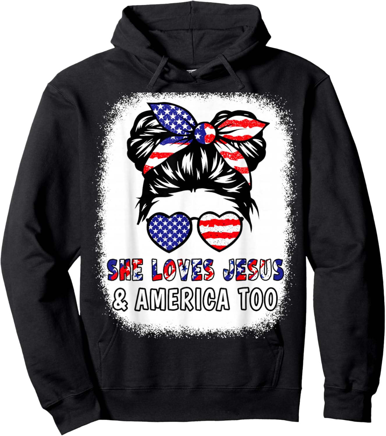 Girl Loves Jesus & America 4th July Flag USA Patriotic Women Hoodie - Hoodie | Black