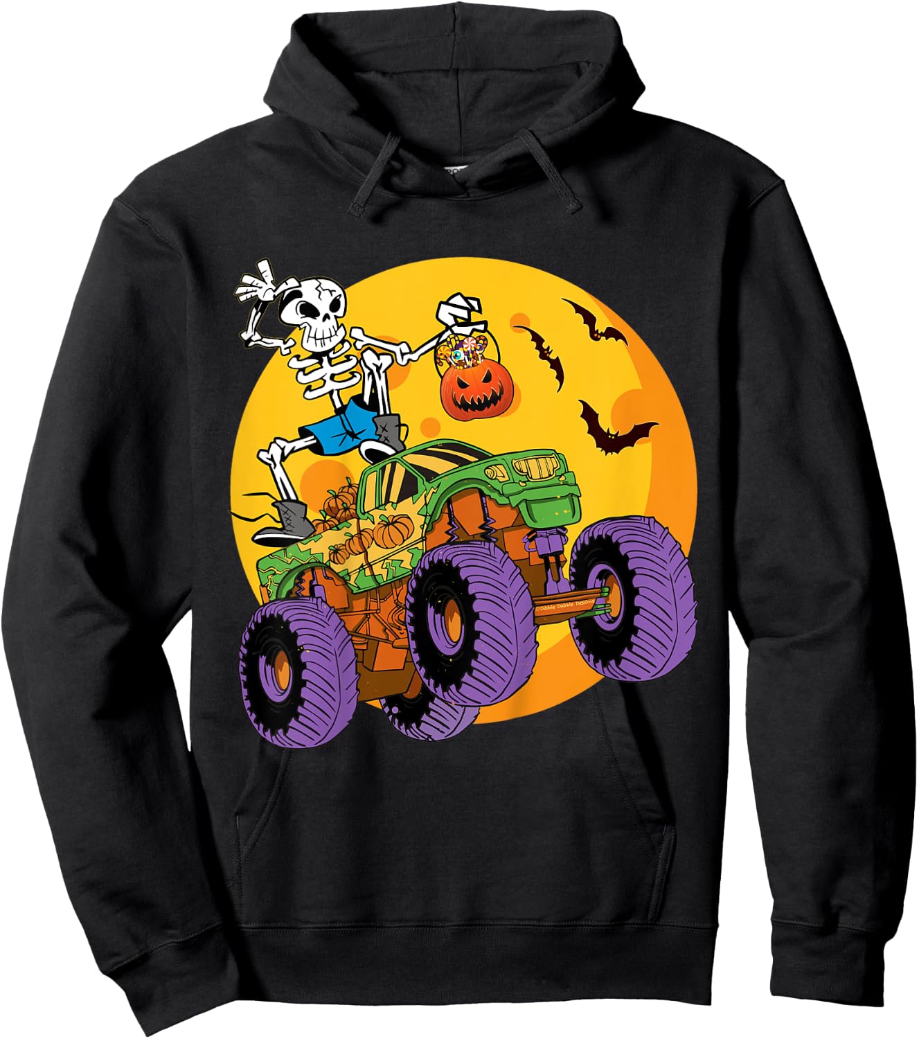 Kids Skeleton Monster Truck Trick Treat Halloween Monster Truck Hoodie - Hoodie | Black