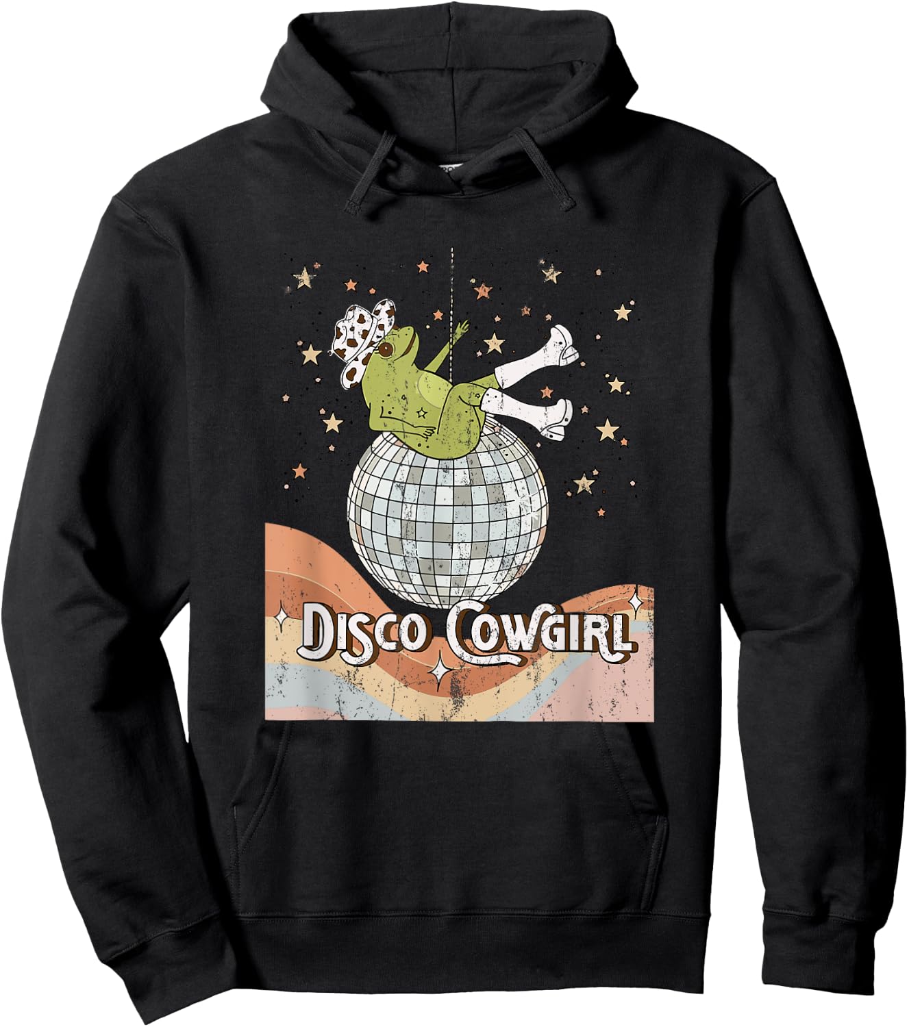 Retro Disco cowgirl, Space Cowgirl, Disco Party frog Cowboy Hoodie - Hoodie | Black