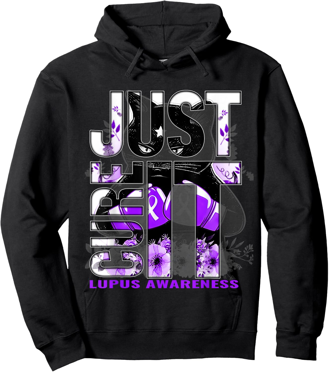 Just Cure It Lupus Awareness Purple Cat Men Women Hoodie - Hoodie | Black