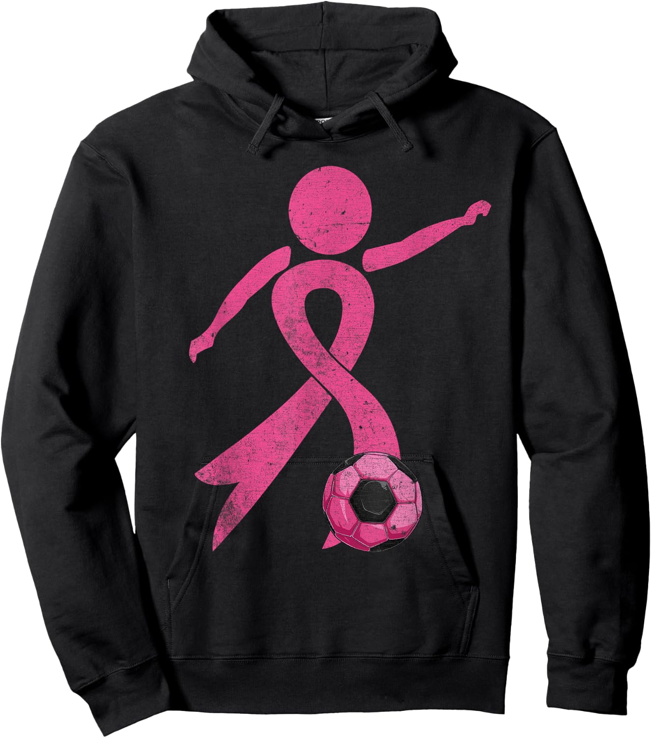 Retro Soccer Pink Ribbon Breast Cancer Awareness Sport Hoodie - Hoodie | Black