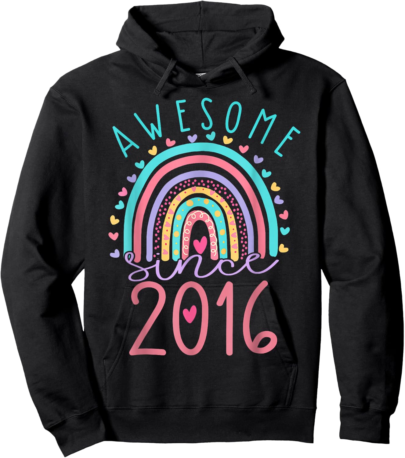 Awesome Since 2016 7th Birthday Rainbow Gifts Born In 2016 Hoodie - Hoodie | Black