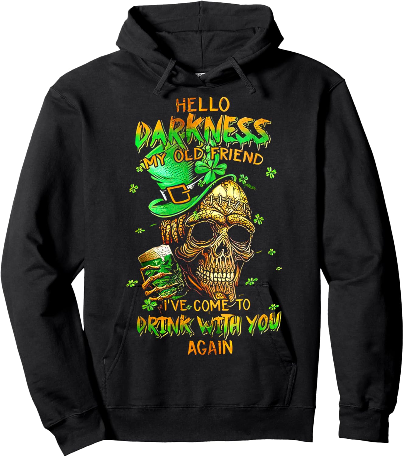 St. Patrick's Day Skull Hello Darkness My Old Friend Hoodie - Hoodie | Black