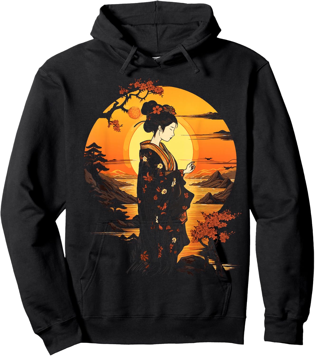 Japanese Geisha Zen Aesthetic Sakura Asian Art Beautiful Hoodie - Hoodie | Black