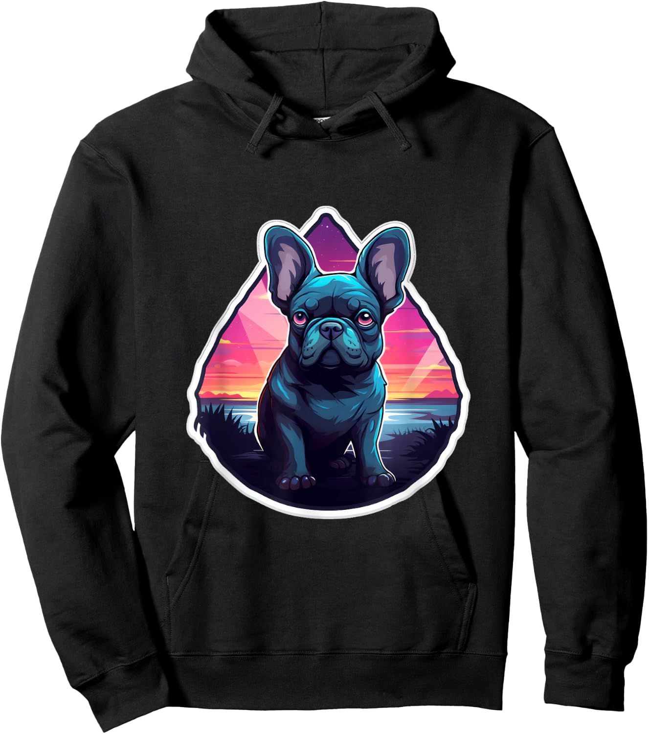 French Bulldog Tropical Summer Sunset 80's Retro Party Dog Men Women Kids Hoodie - Hoodie | Black