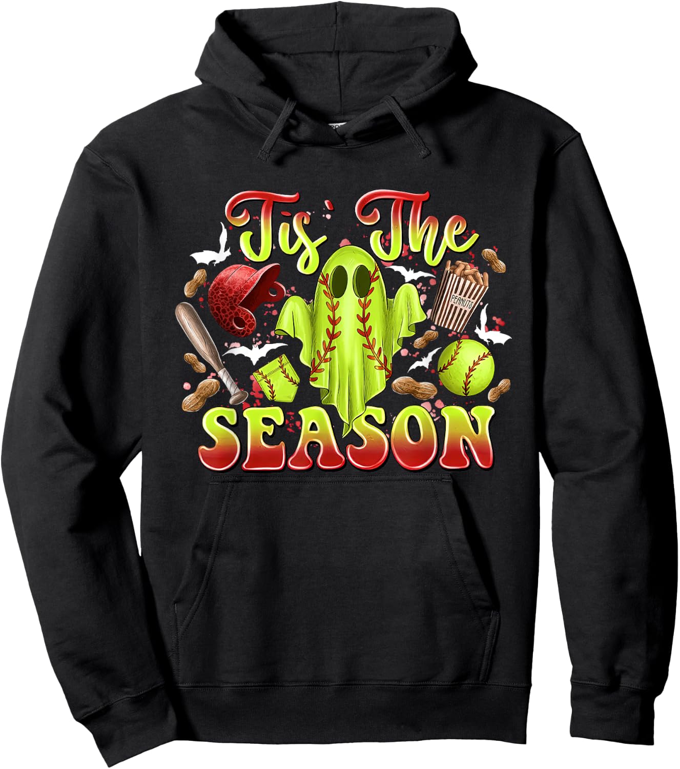 Spooky Softball Ghost Costume Funny Halloween Tis The Season Hoodie - Hoodie | Black