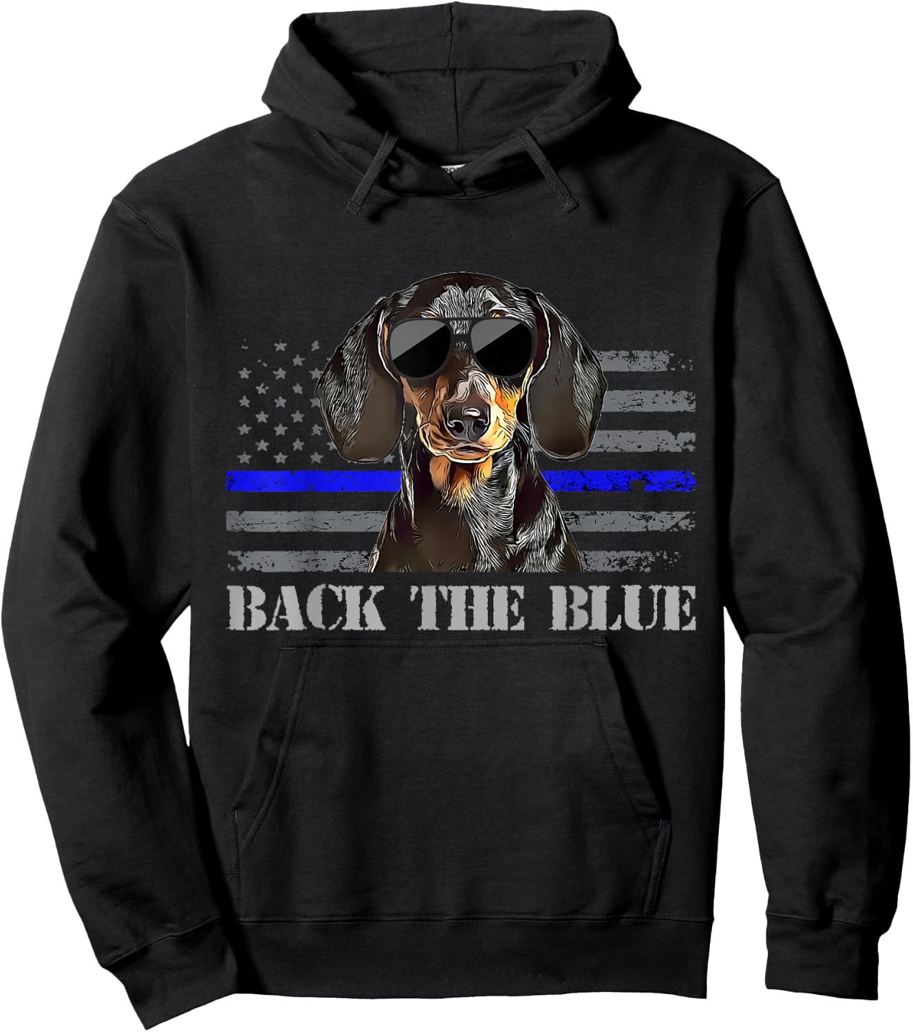 Dachshund Thin Blue Line American Flag Police Dog Hoodie - Hoodie | Black