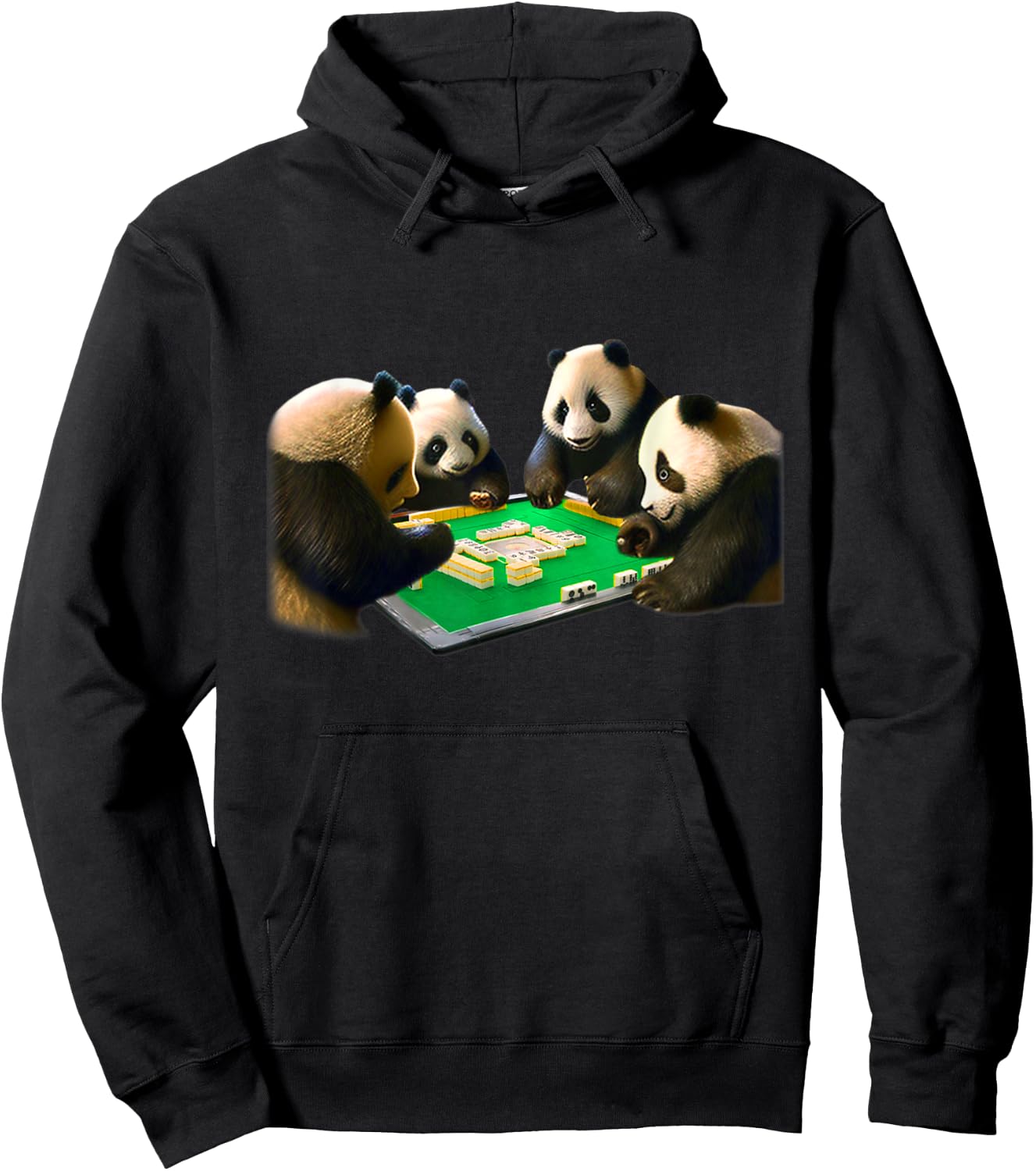 Panda Mahjongg Funny Animal Letters Men's Funny Clothes Funny Goods Present Neta Jakushi Hoodie - Hoodie | Black