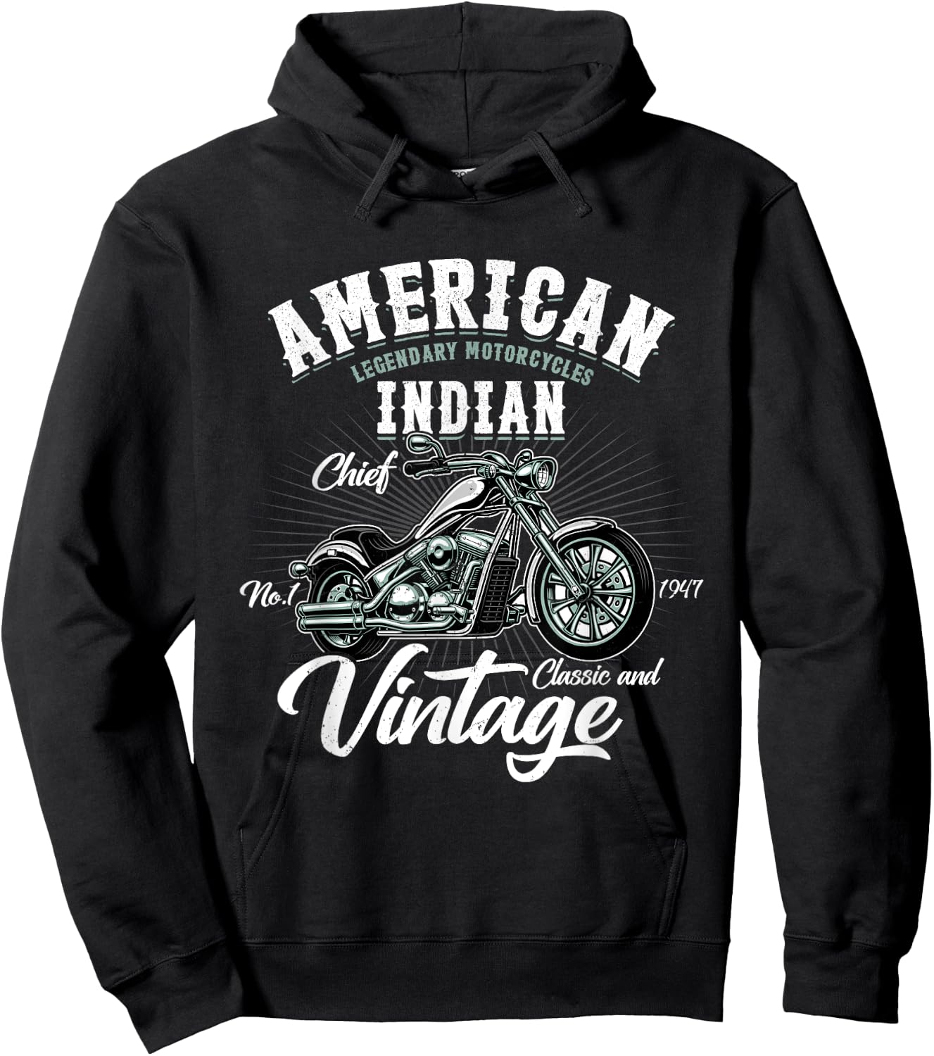 Vintage Retro Old Biker American Motorcycle Indian Motocross Hoodie - Hoodie | Black
