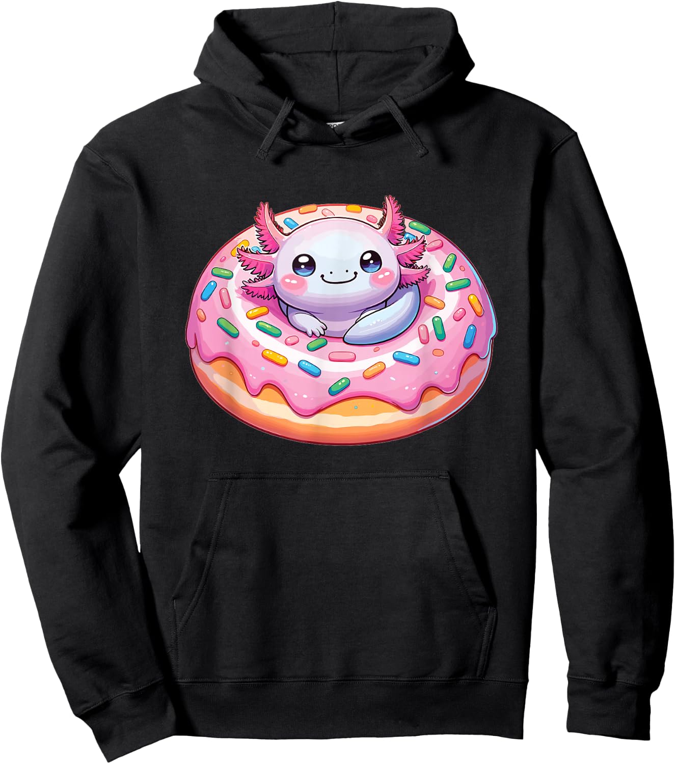 Axolotl In Sweet Donut Funny Axolotl Fast Food Hoodie - Hoodie | Black