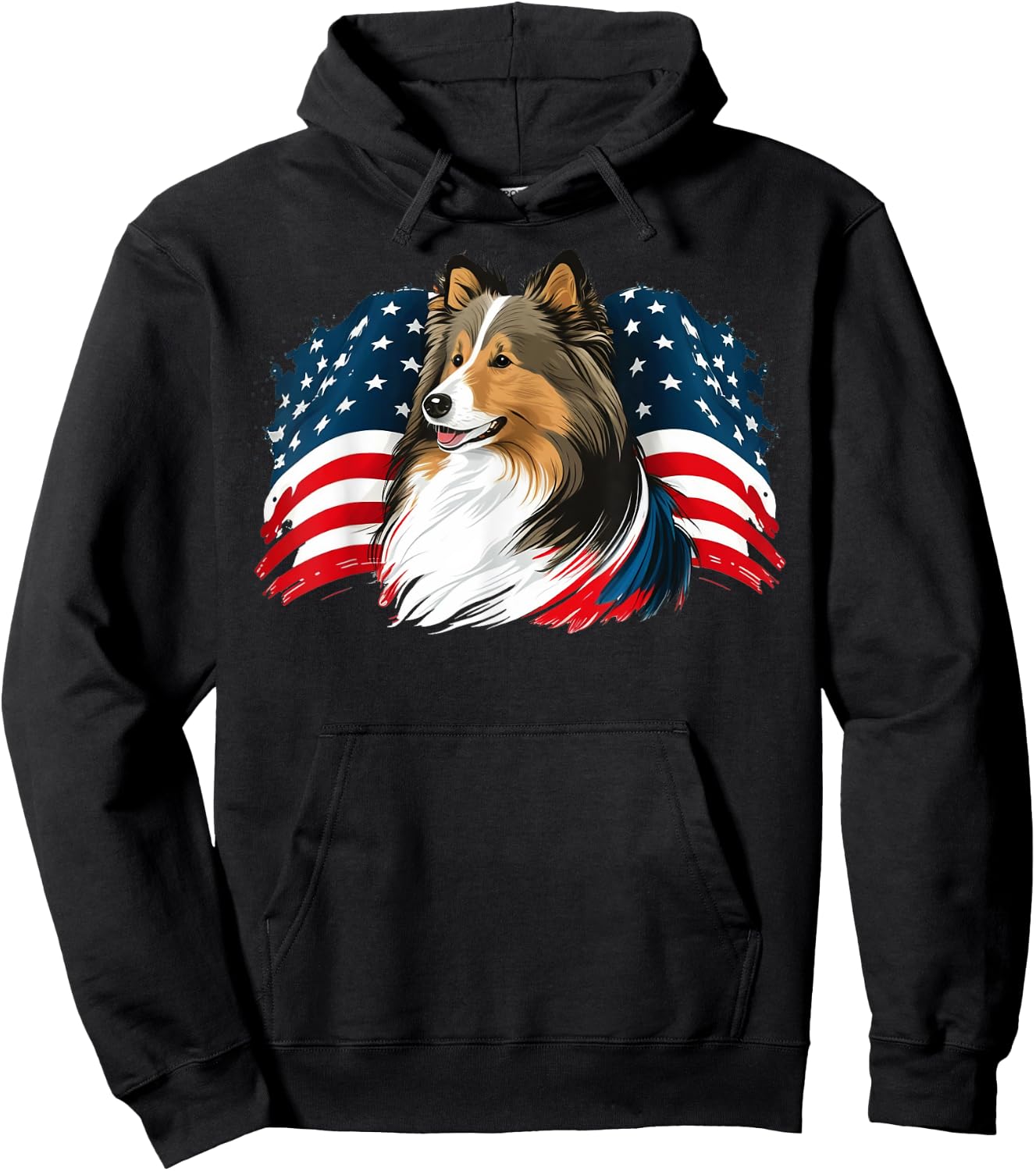 USA 4th Of July Sheltie Patriotic American Shetland Sheepdog Women Kids Men Hoodie - Hoodie | Black
