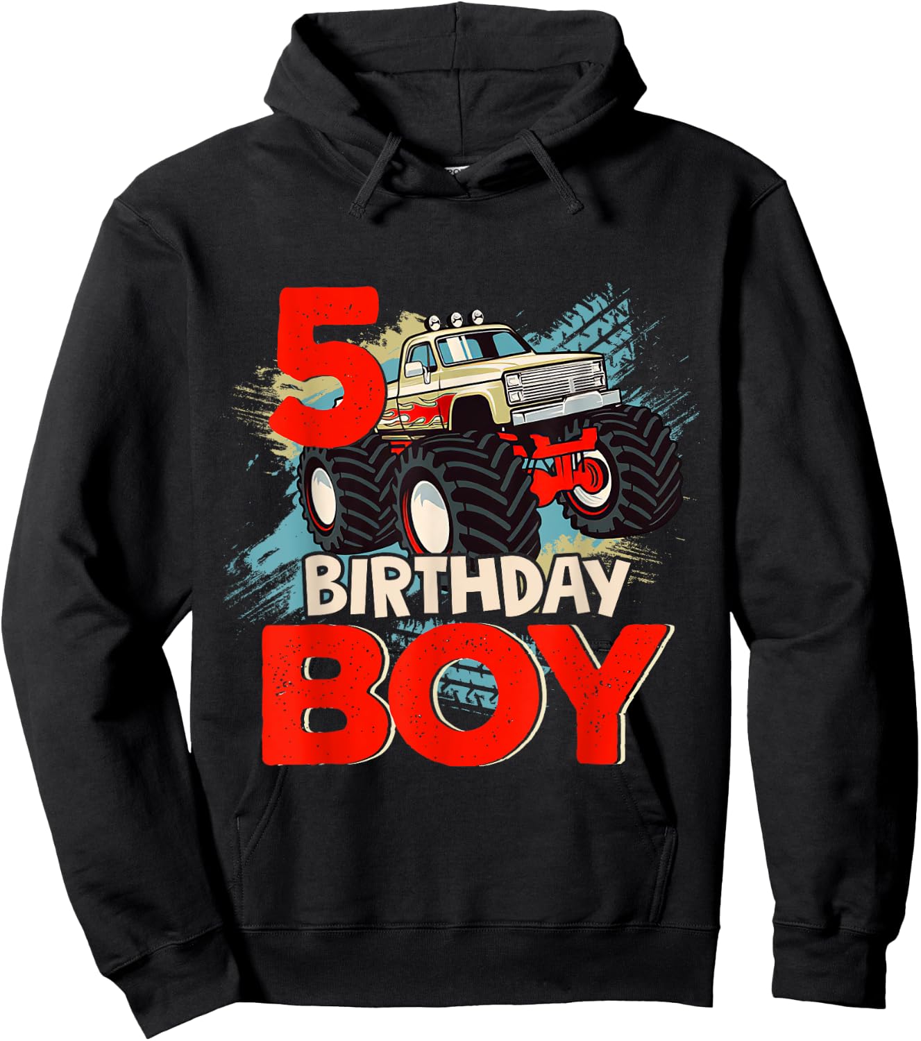 5 Year Old 5th Birthday Boy Monster Truck Car Hoodie - Hoodie | Black