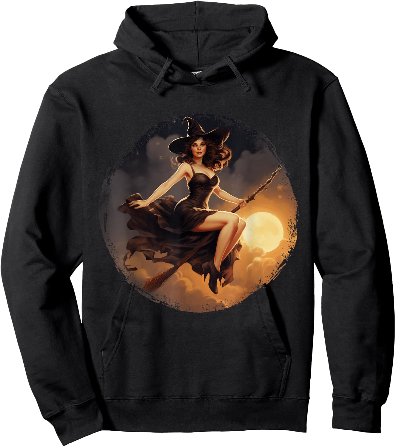Vintage Pin Up Witch Witchy Woman Halloween Pinup Girl Hoodie - Hoodie | Black