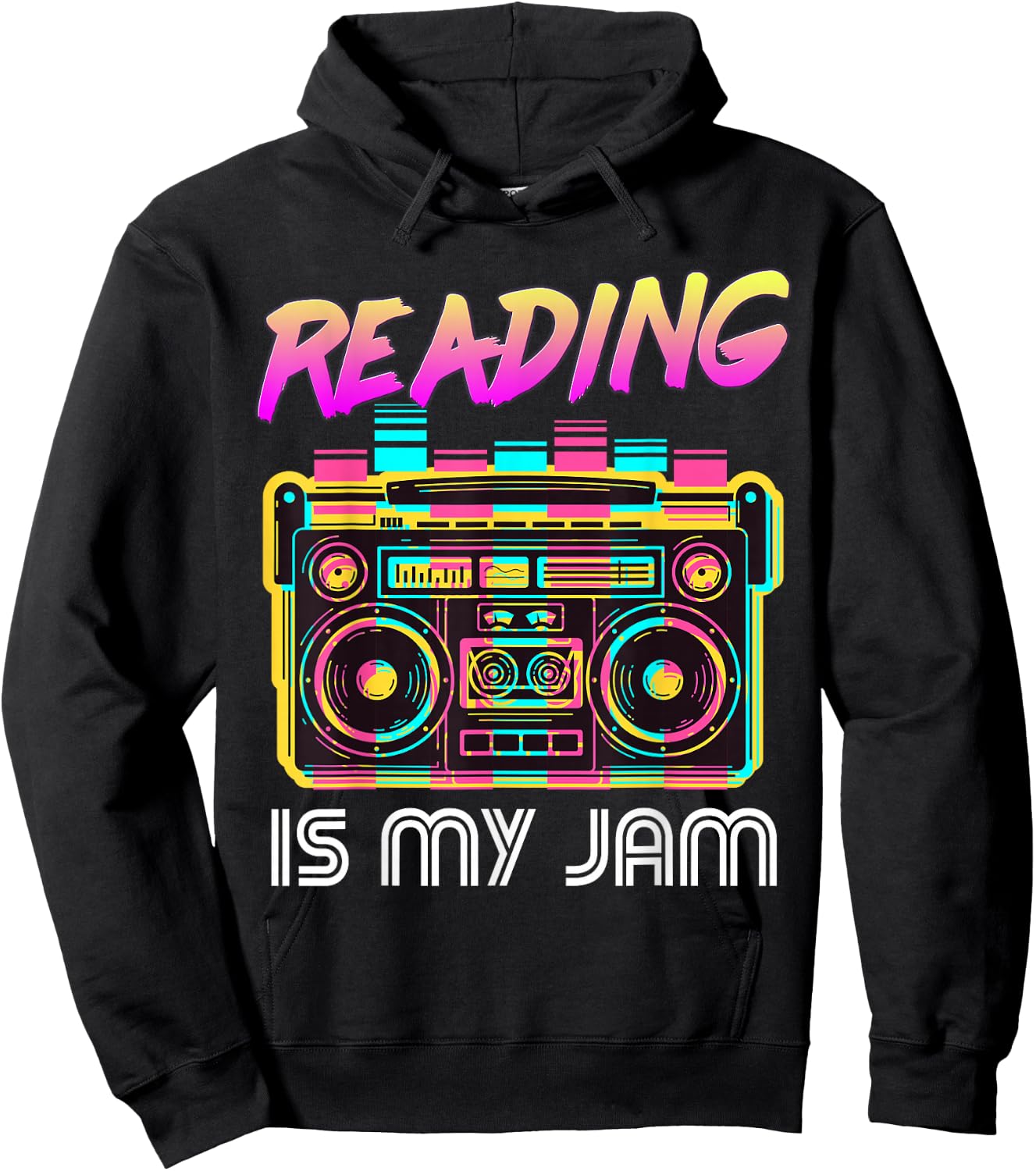 Back to School Retro Reading is My Jam 80s Teacher Boombox Hoodie - Hoodie | Black