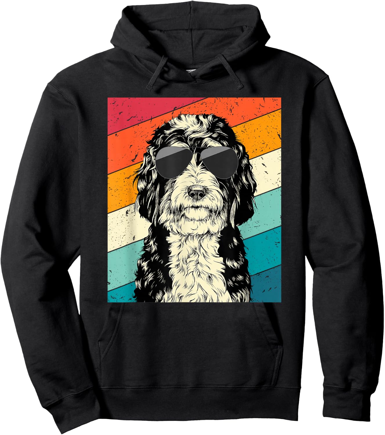 Retro Vintage Bernedoodle with Sunglasses Dog Lovers Small Hoodie - Hoodie | Black