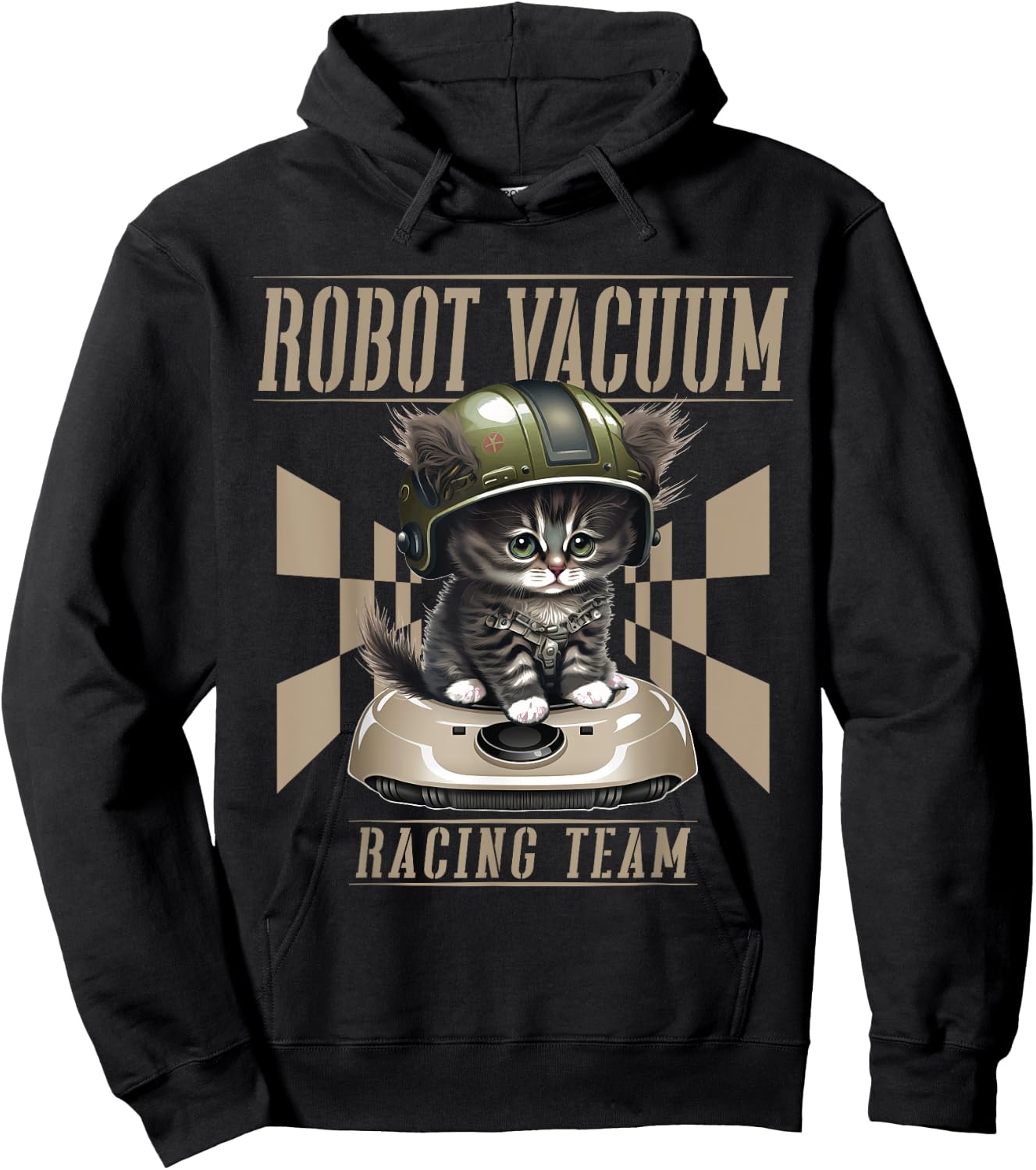 Cat And Robot Vacuum Cleaner Cat Dad Men Women Kids Hoodie - Hoodie | Black