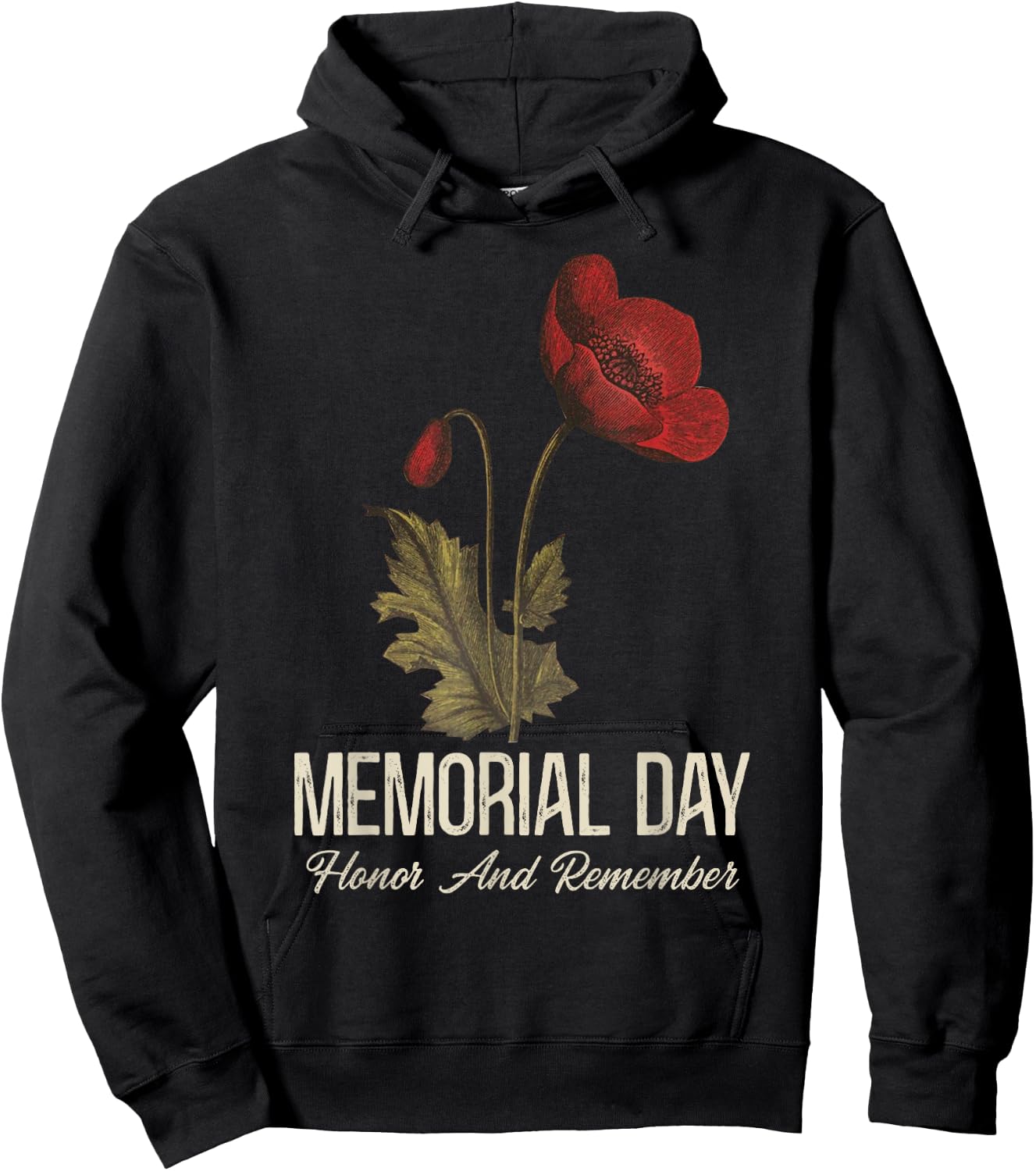 Veterans Day Lest We Forget Red Poppy Flower USA Memorial Hoodie - Hoodie | Black