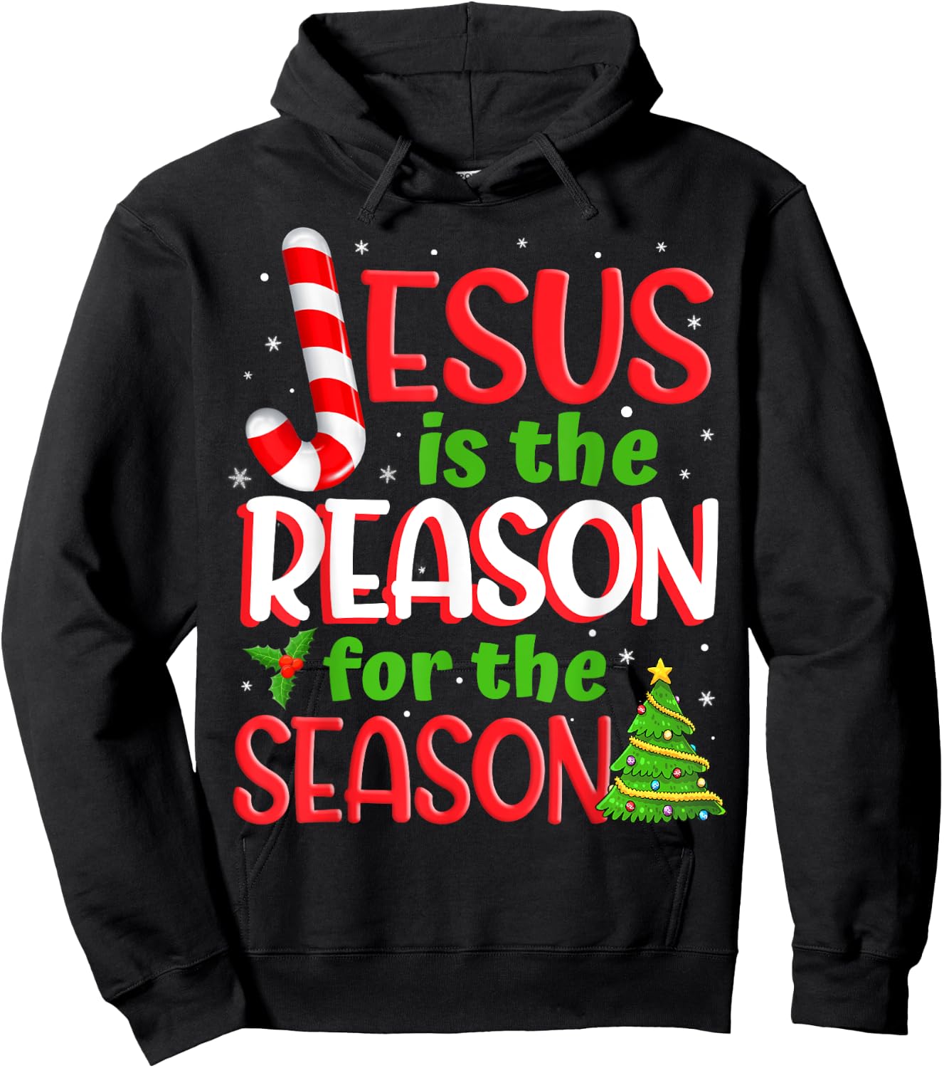 Jesus Is The Reason For The Season Christmas Xmas Candy Cane Hoodie - Hoodie | Black