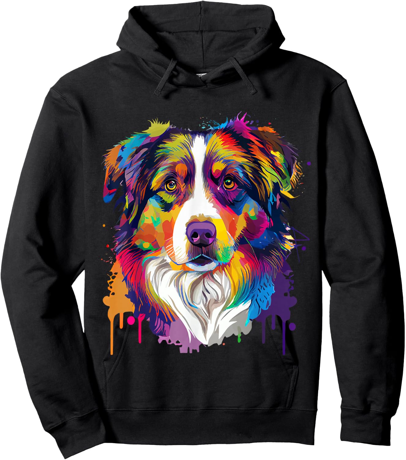 Colorful Australian Shepherd Pop Art Tie Dye Tri Color Hoodie - Hoodie | Black