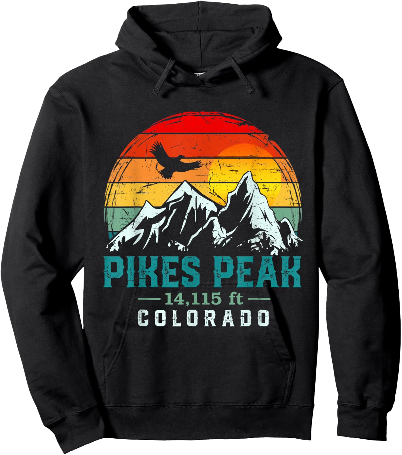 Distressed Pikes Peak Mountain Colorado Retro Hiking Travel Hoodie - Hoodie | Black