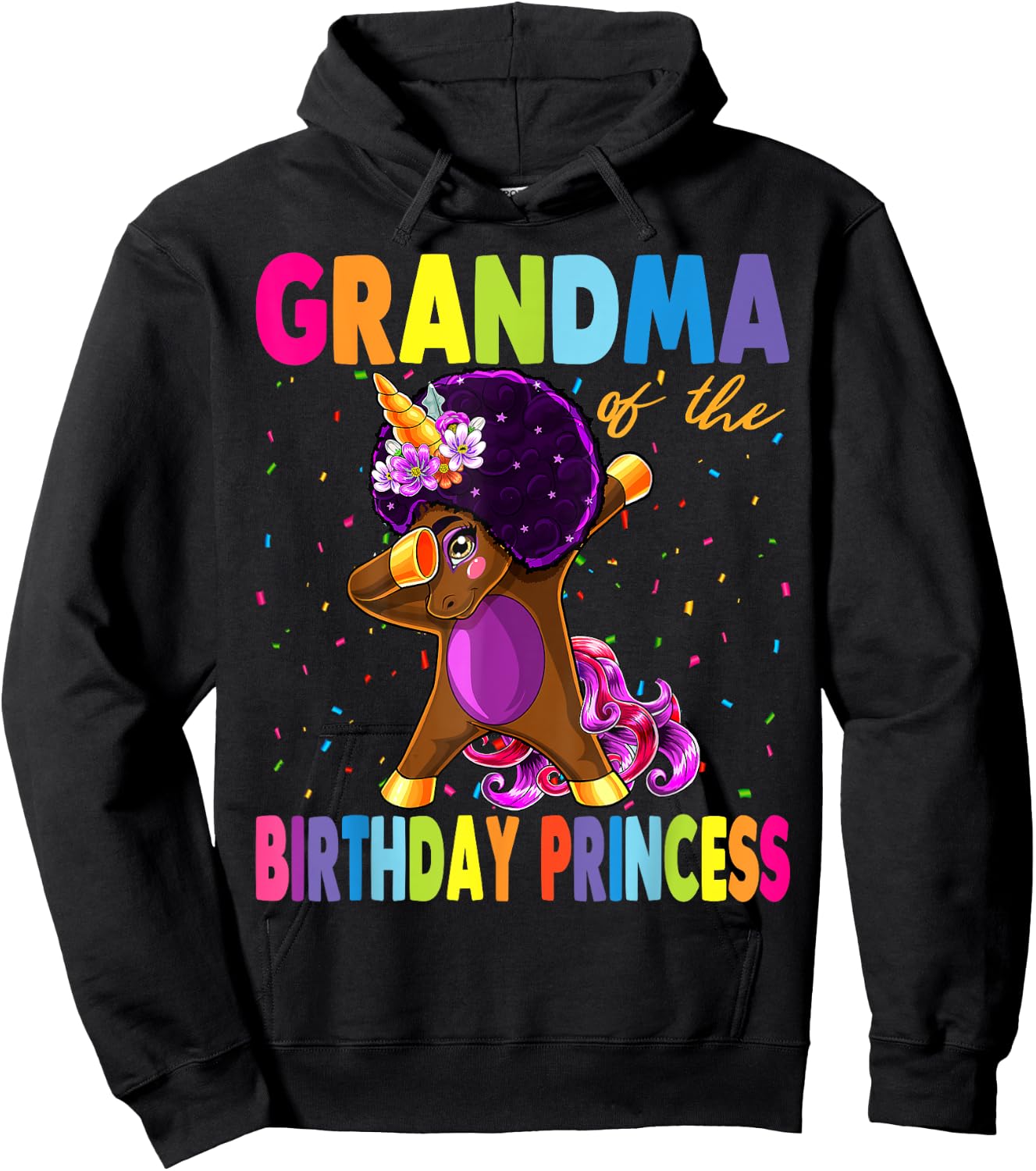 Dabbing Unicorn Afro Grandma of the Birthday Princess Hoodie - Hoodie | Black