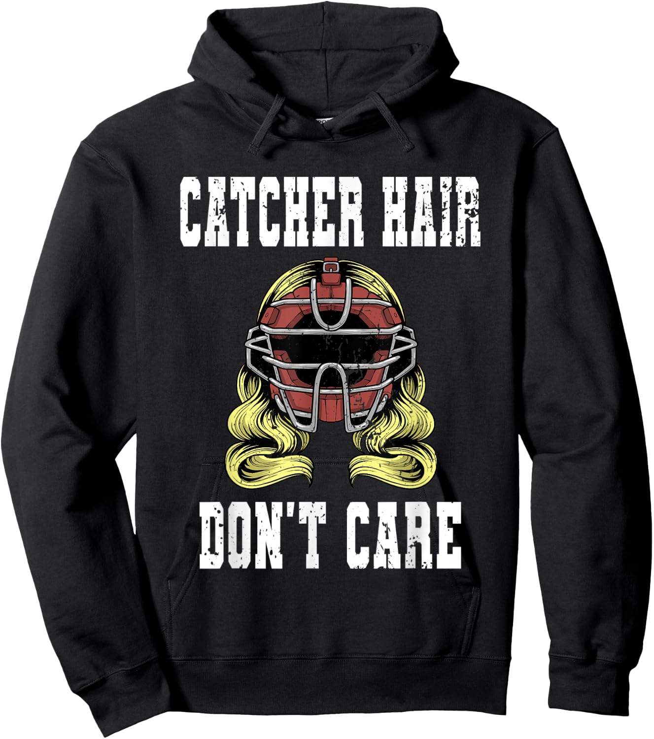 Baseball Catcher Women Softball Catcher Hair Don't Care Hoodie - Hoodie | Black