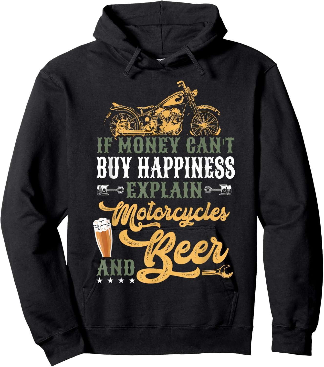Classic Motorcycle Biker If Money Can't Buy Happiness Hoodie - Hoodie | Black