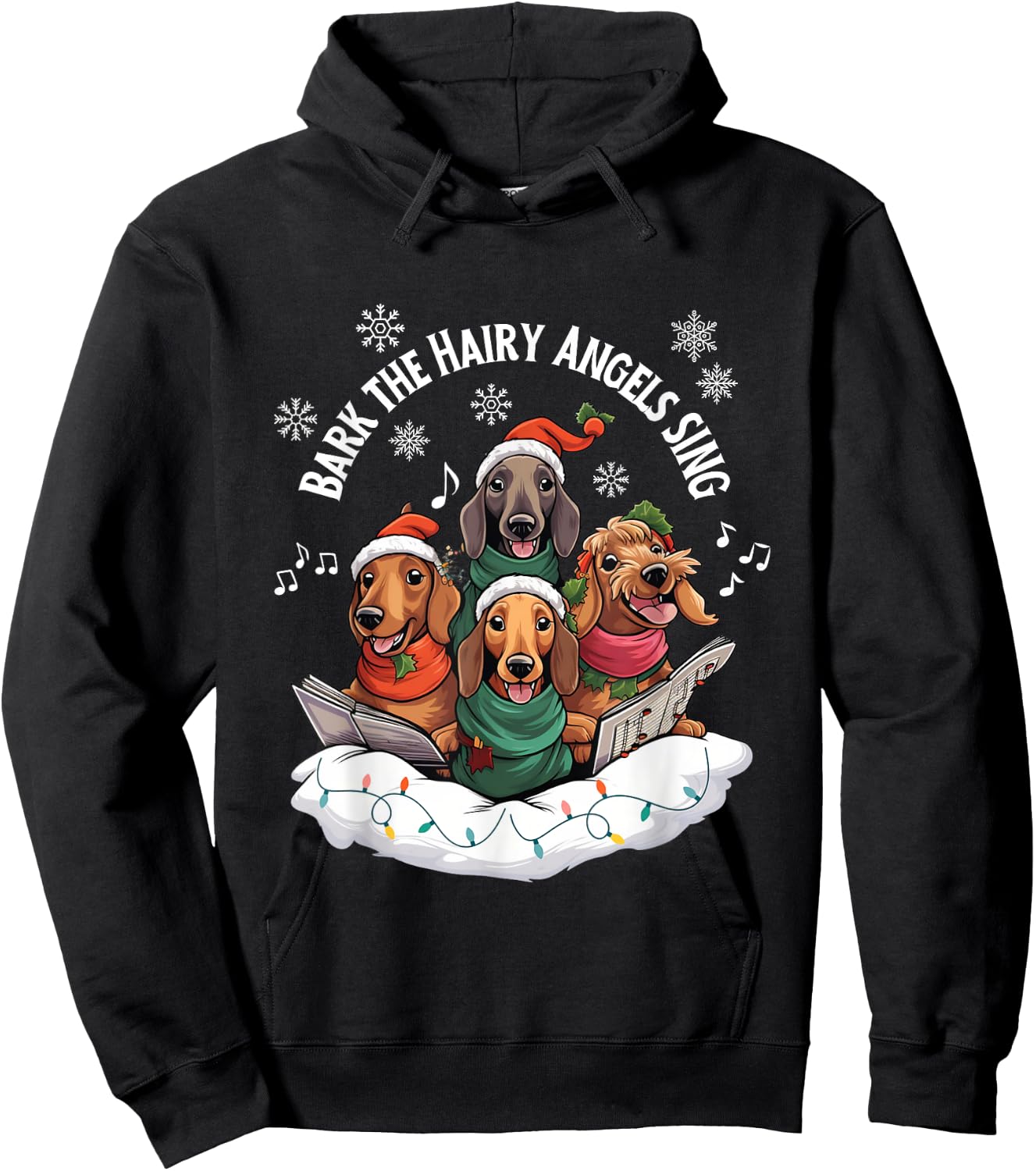 Beans Hot Dachshund Christmas Bark The Hairy Angels Sing Funny Dog Hoodie - Hoodie | Black