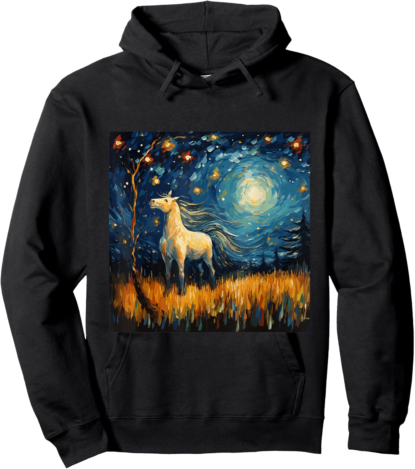 Horse in Starry Night Van Gogh inspired Art for Horses Lover Hoodie - Hoodie | Black