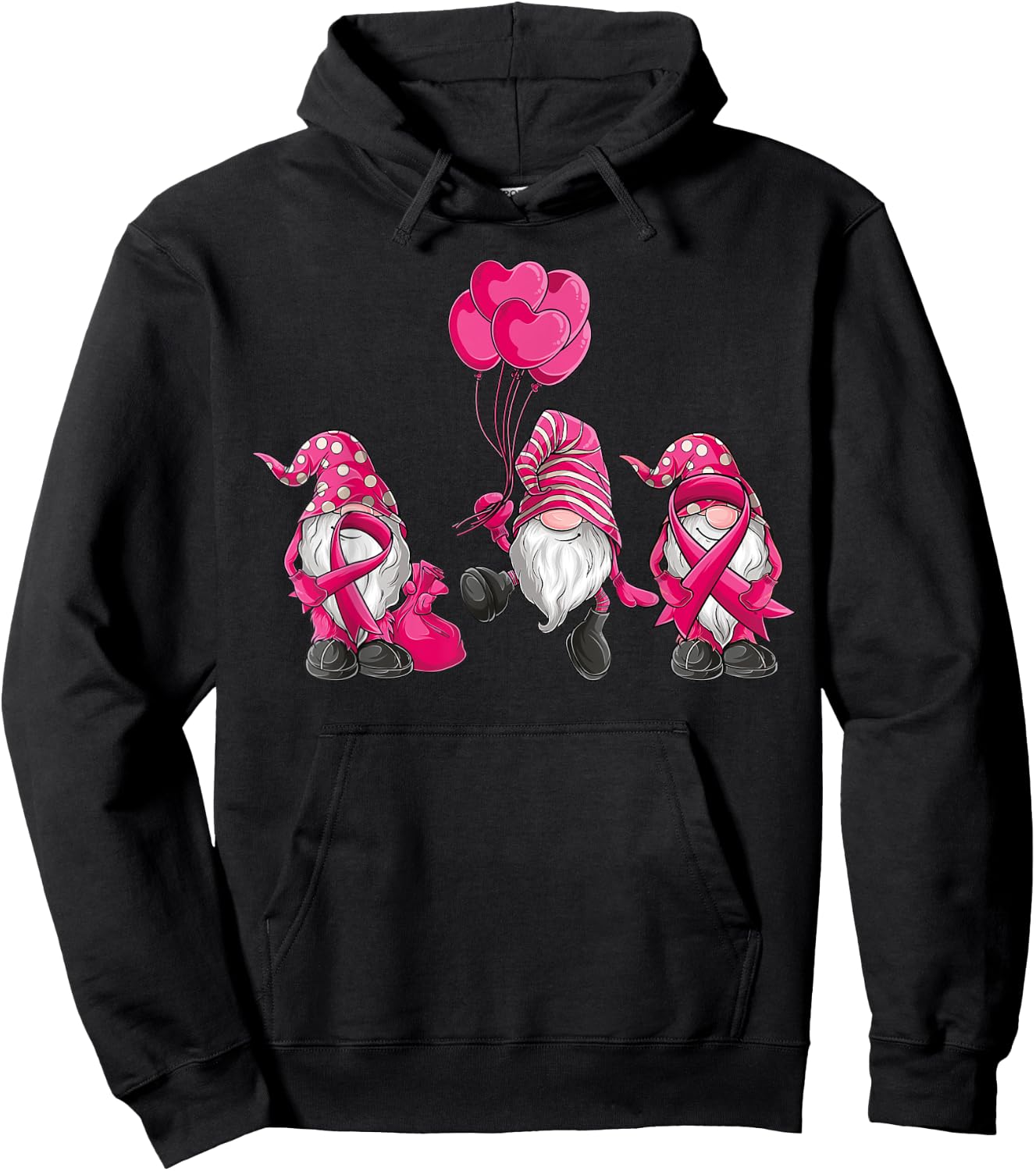 gnomes Breast Cancer Awareness Pink Ribbon women girls Hoodie - Hoodie | Black
