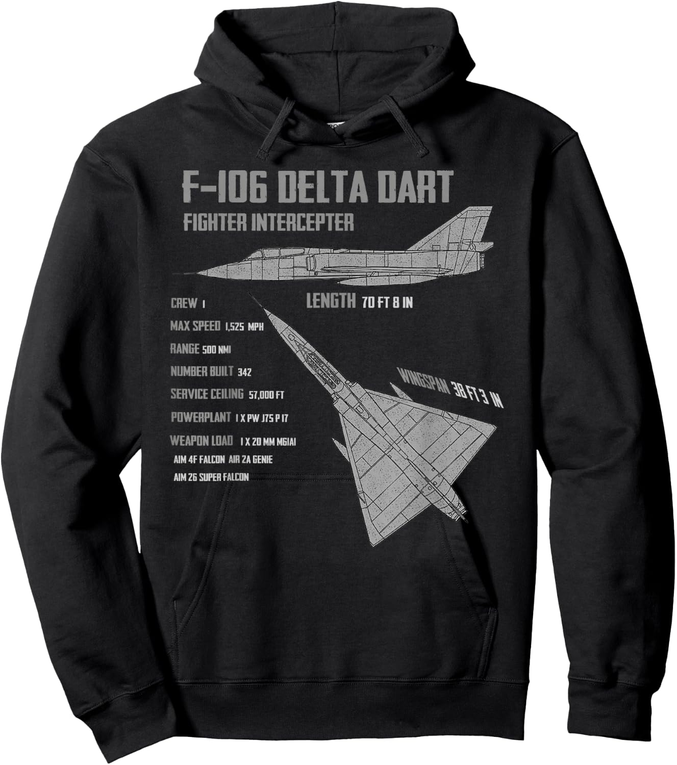 F-106 Delta Dart - Men, Boys - Black - Short Sleeve - Classic Fit - Cotton, Polyester - Small Hoodie - Hoodie | Black