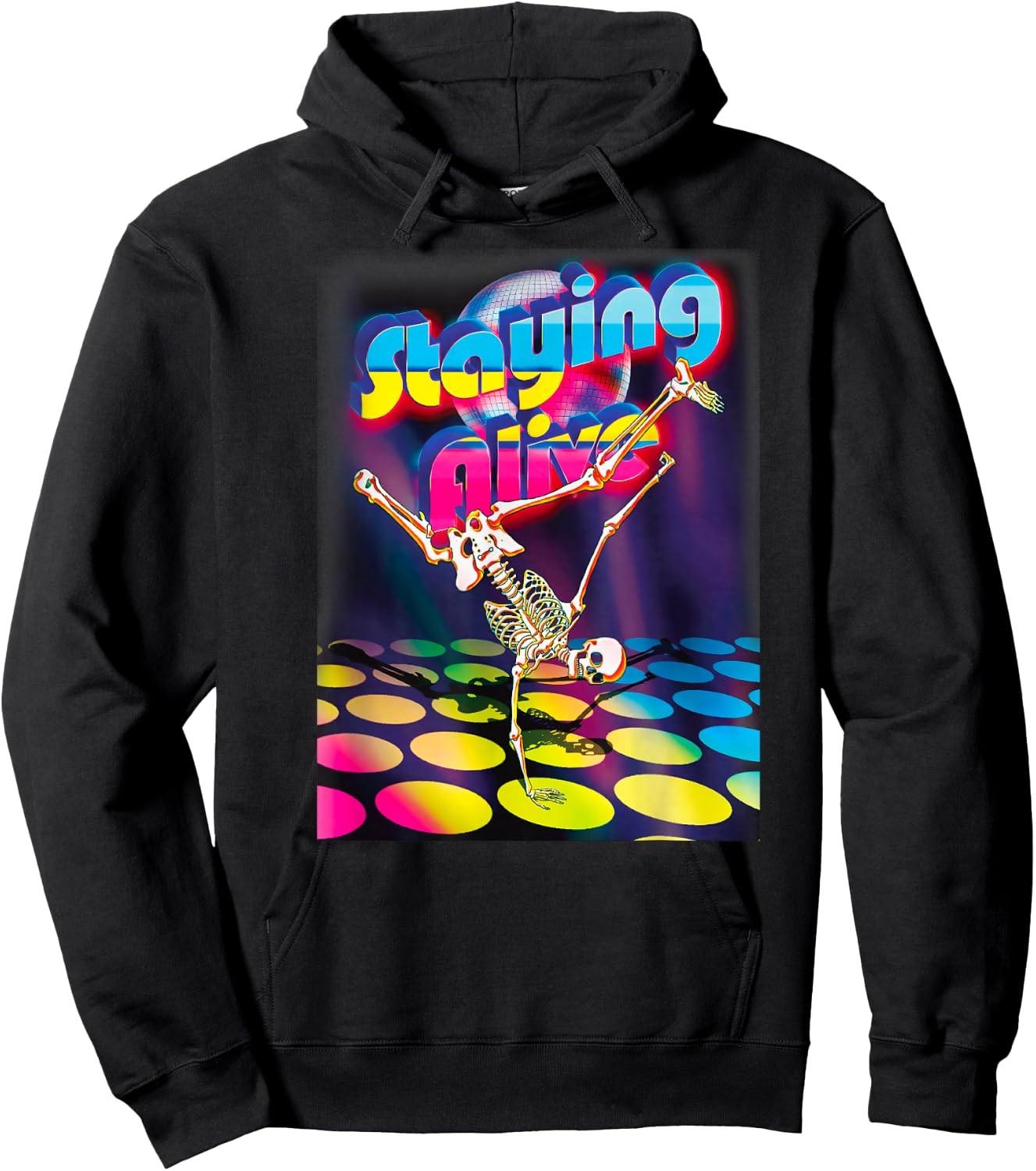 Staying Alive Funny Skeleton Dancing Halloween Vintage Disco Hoodie - Hoodie | Black