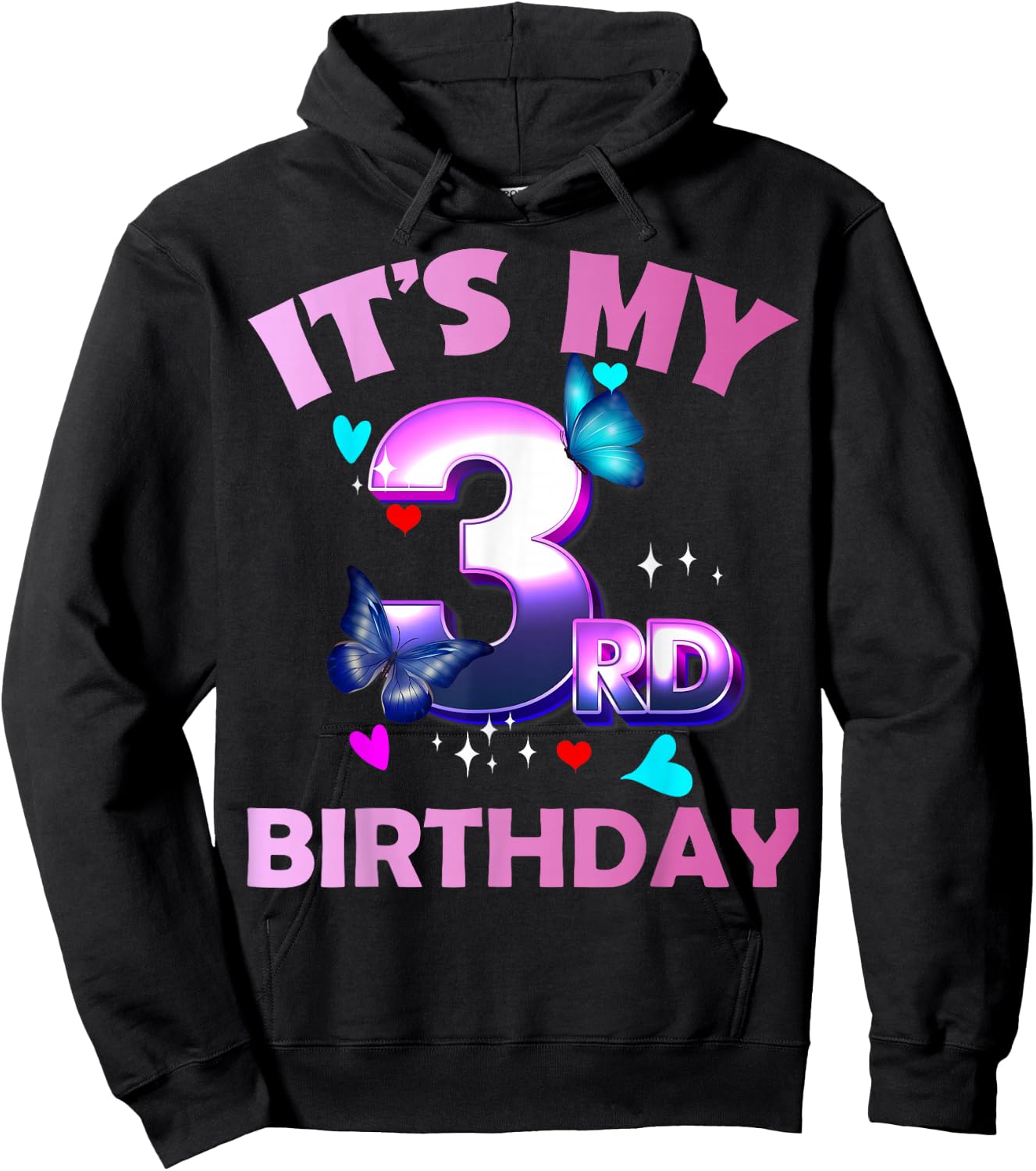 Butterflies - Girls and Boys - It´s My 3rd Birthday Hoodie - Hoodie | Black
