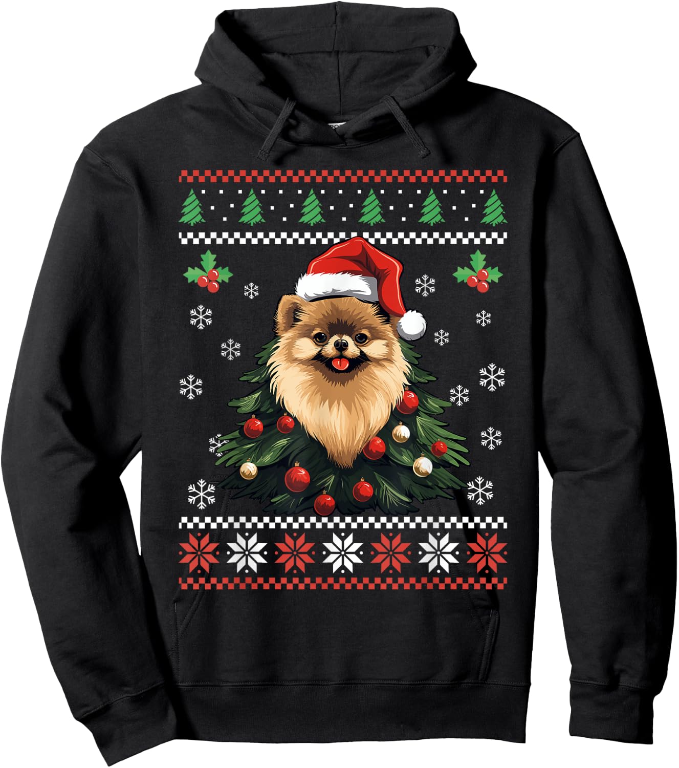 Pomeranian Dog Ugly Christmas Sweater Xmas For Adults Kids Hoodie - Hoodie | Black