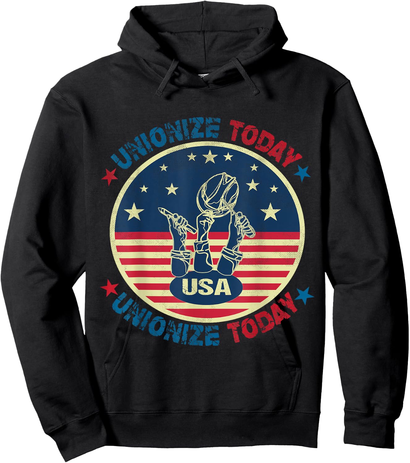 USA Flag UNIONIZE TODAY Workers Vintage American LABOR DAY Women Men Hoodie - Hoodie | Black